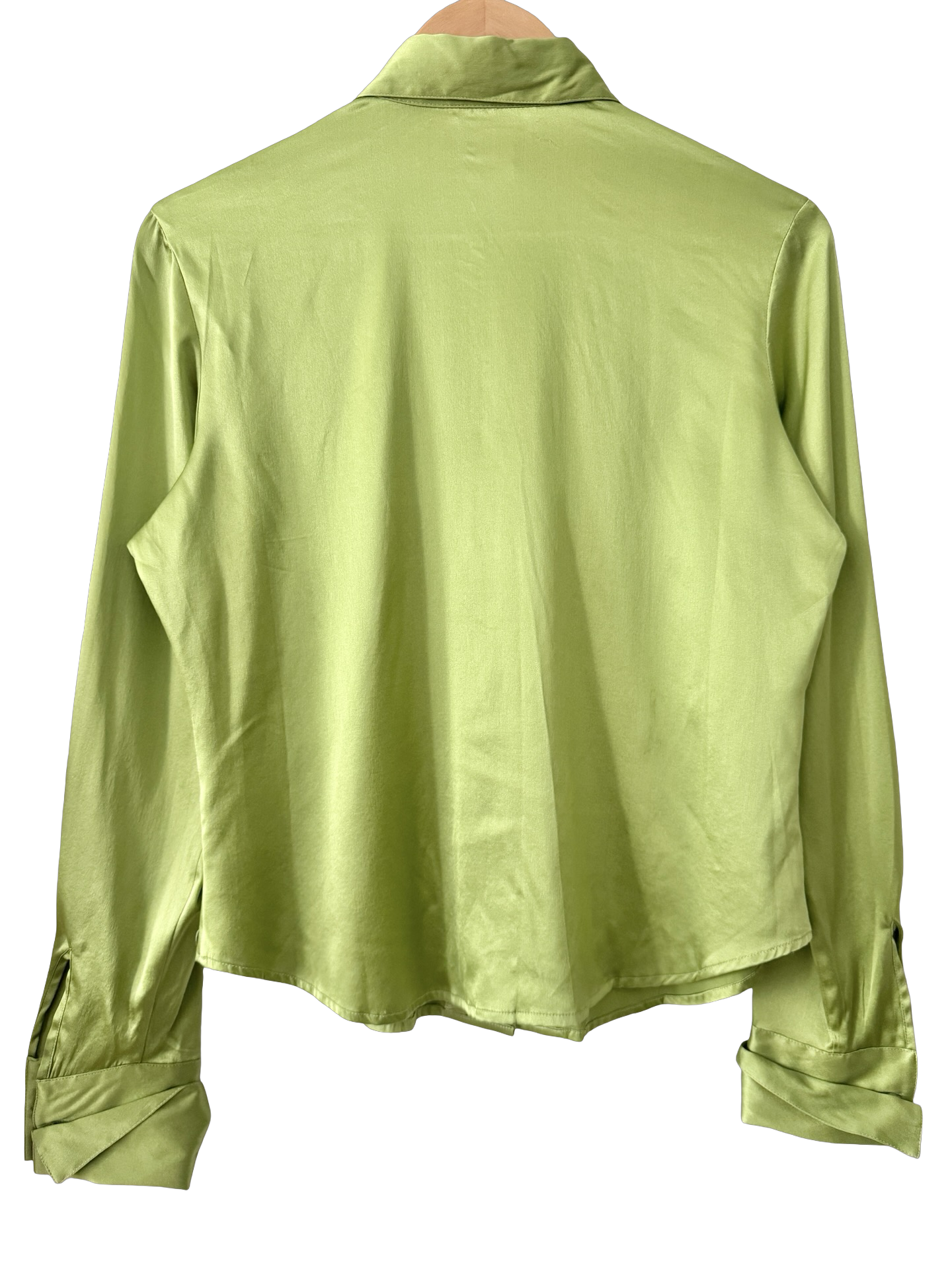 Vintage 90s Avocado Silk Button-Up Blouse (S-M)