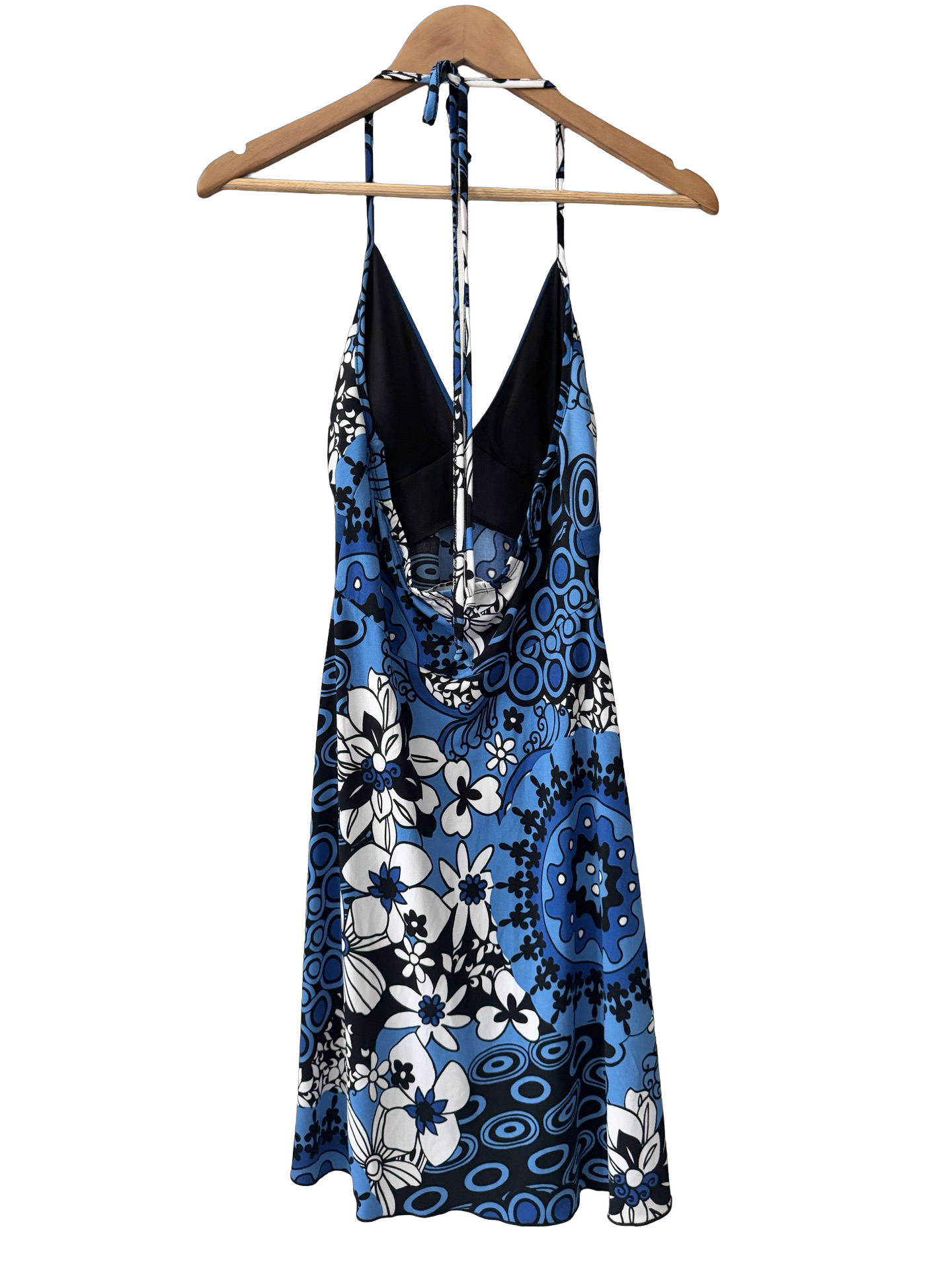 Vintage Y2K Blue Mosaic Halter Mini Dress (S/M)