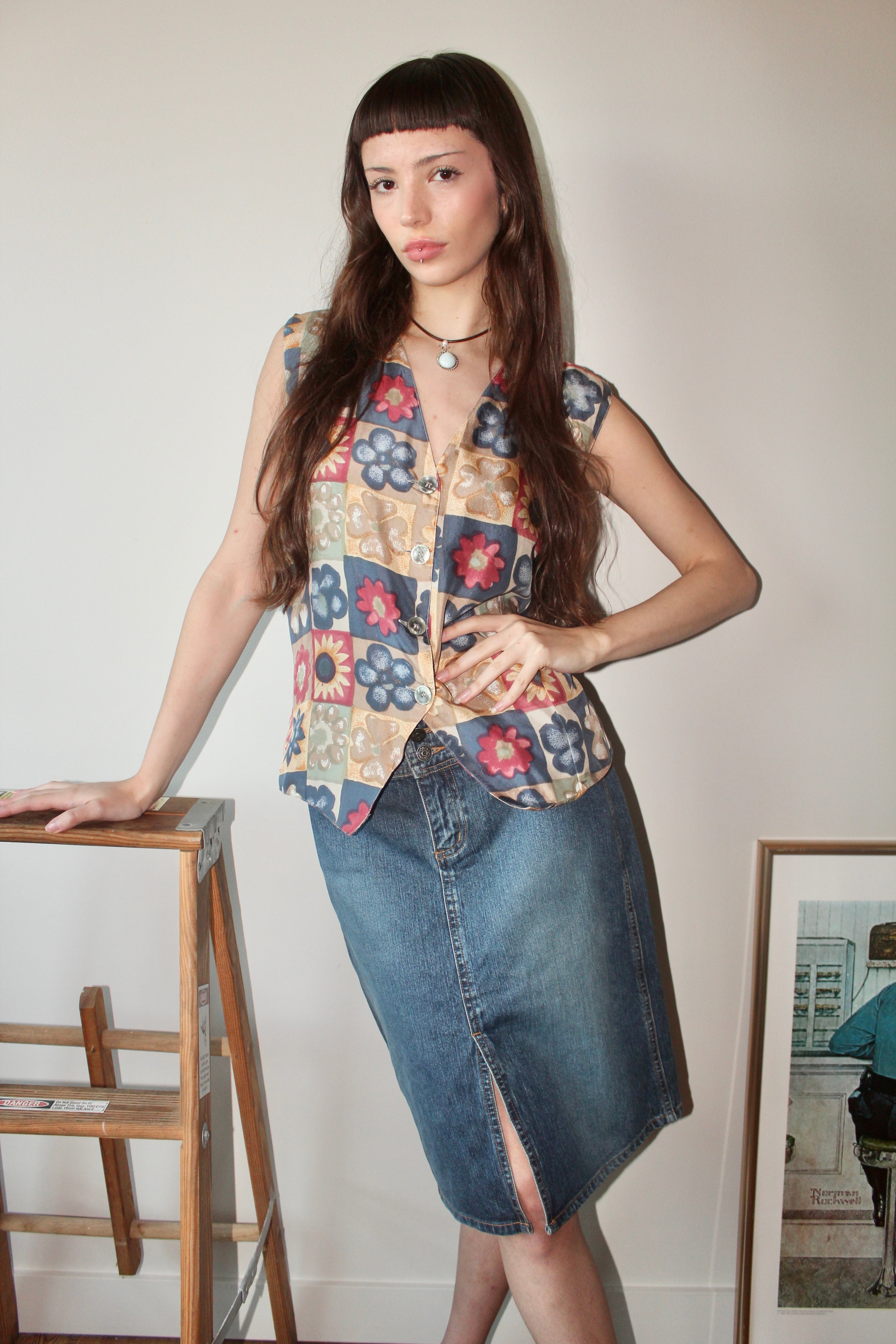 Vintage Floral Patchwork Silk Vest (M)