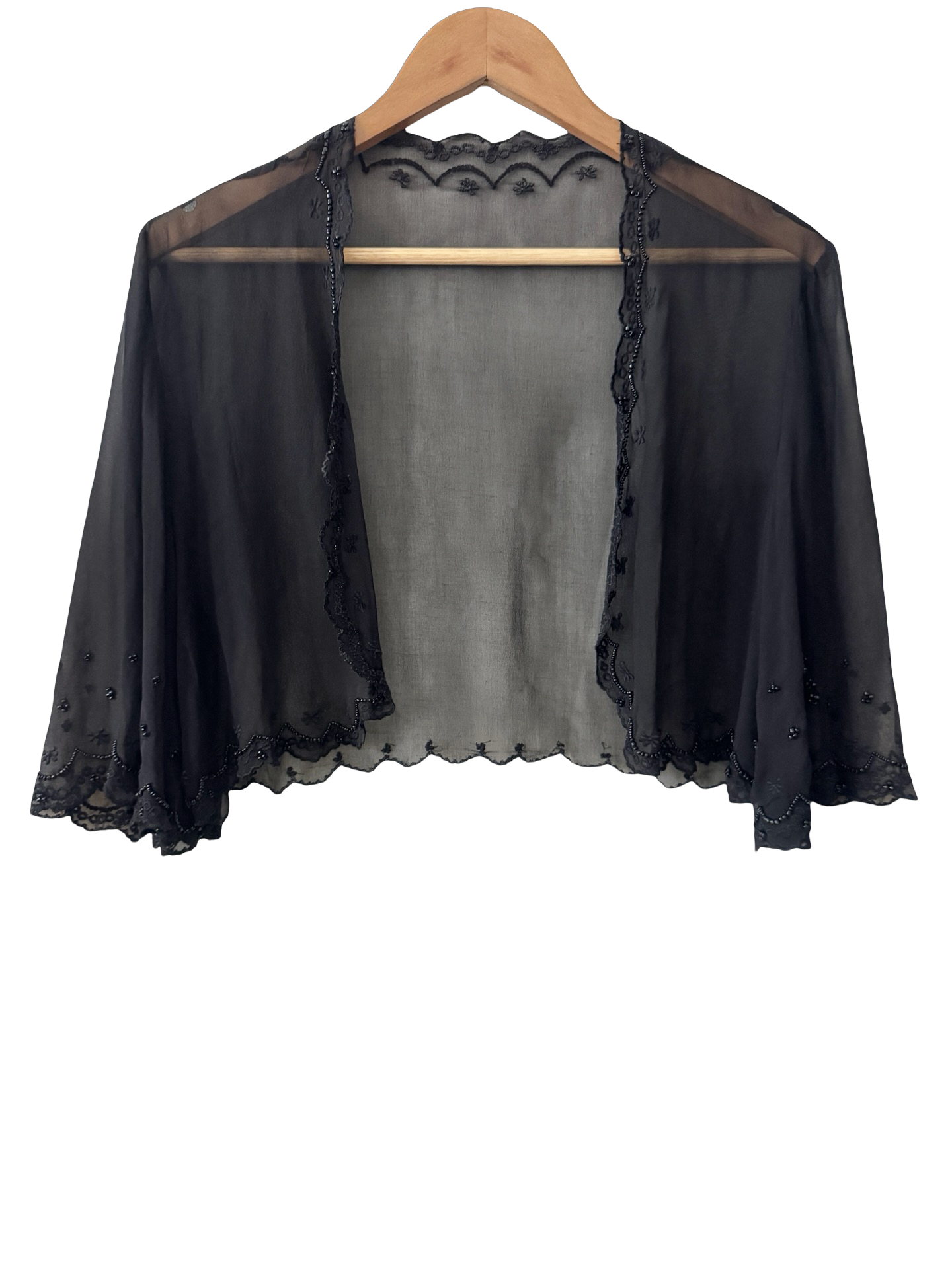 Vintage 90s Noir Beaded Silk Bolero (M)