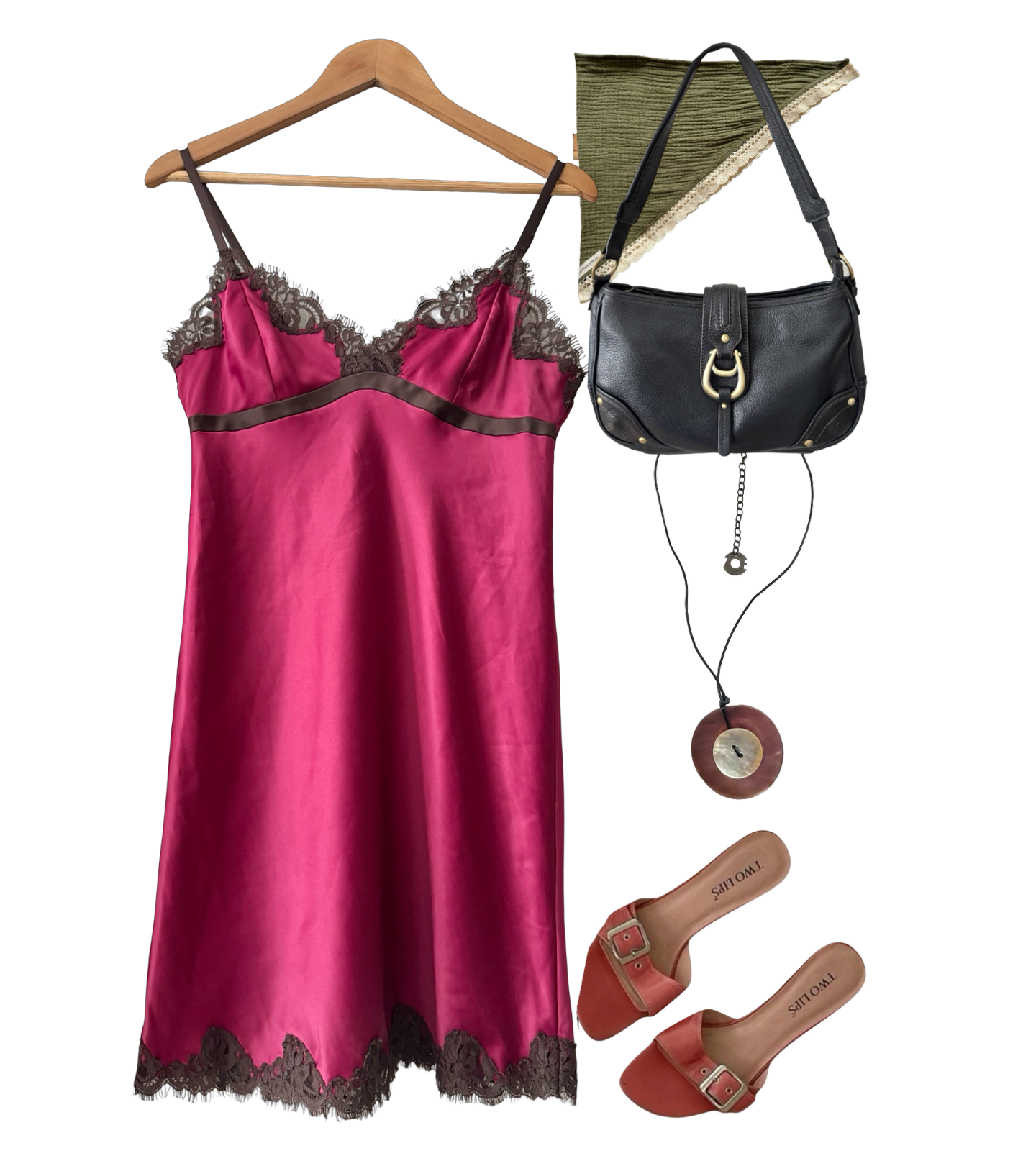 Vintage Y2K Berry Noir Satin Slip (M)