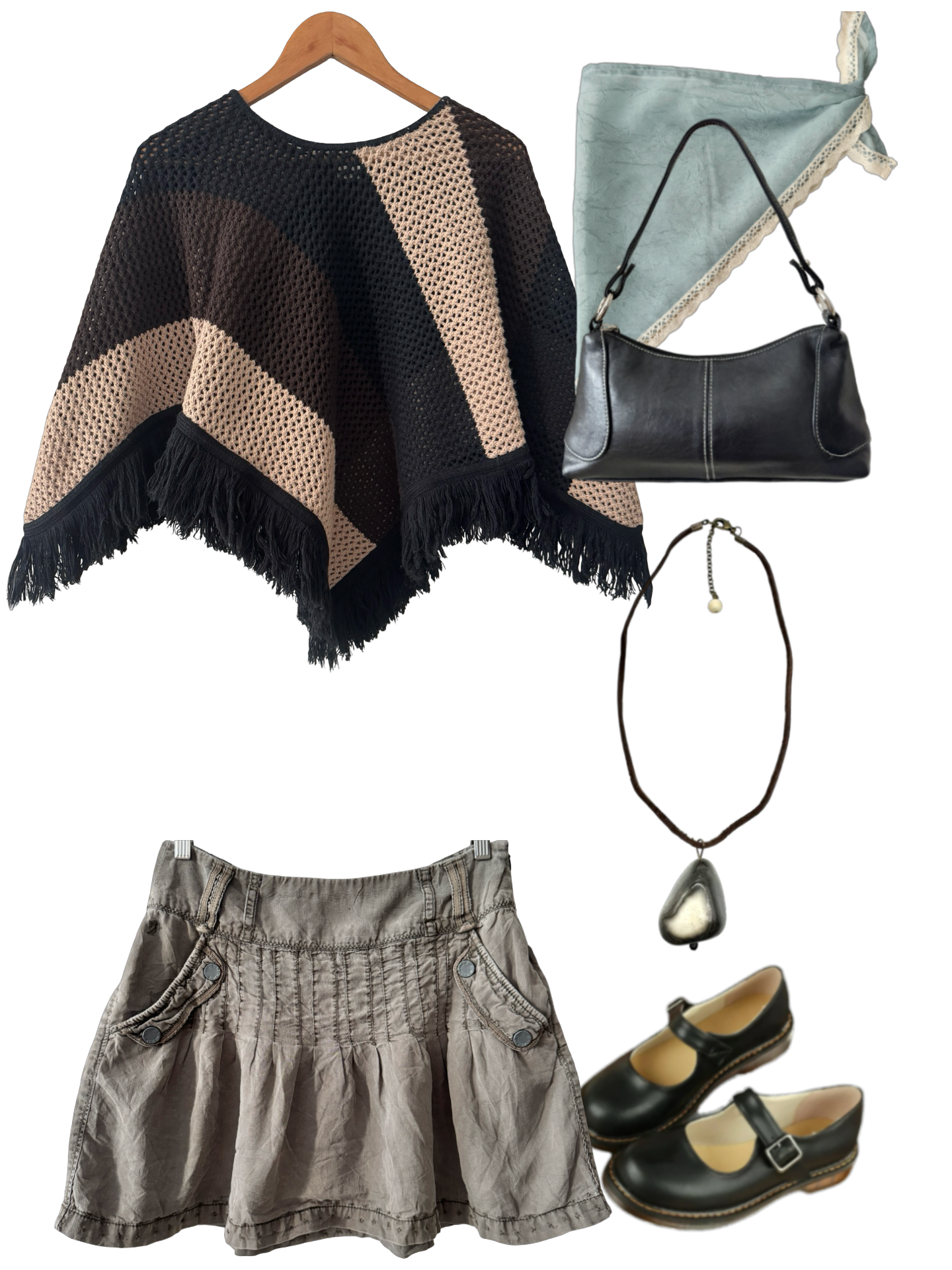 Vintage 90s Desert Fringe Crochet Poncho (OS)