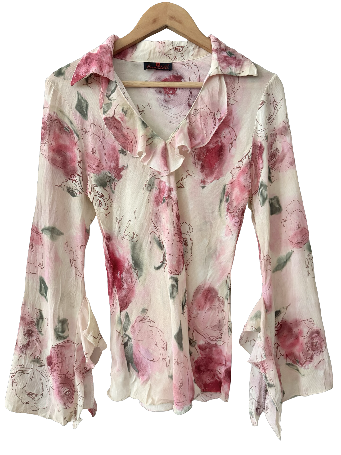 Vintage 90s Painted Rose Parisian Ruffle Blouse (M)