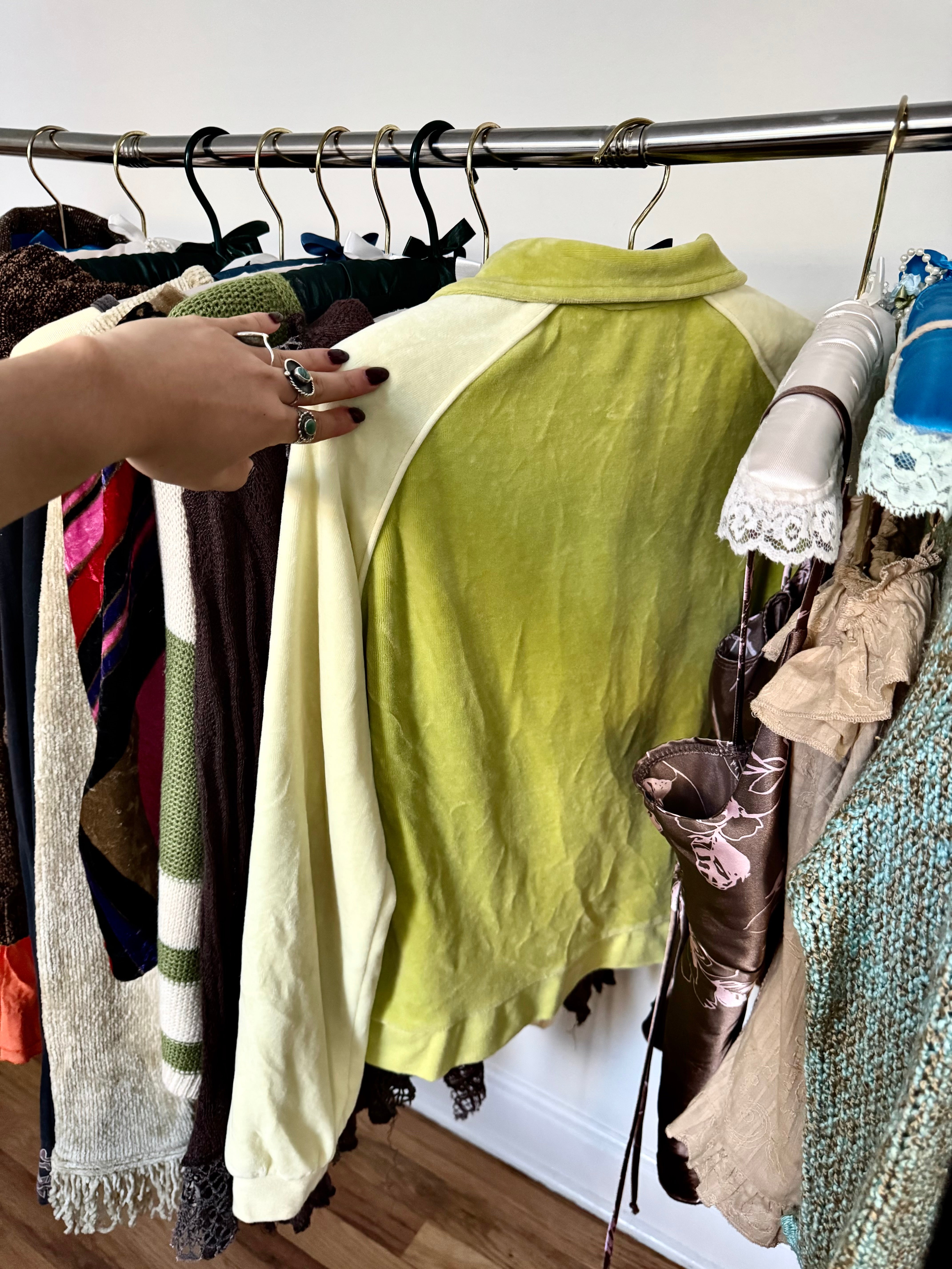 Vintage 2000s Route 66 Lime Velour Double Zip-Up Jacket (S)