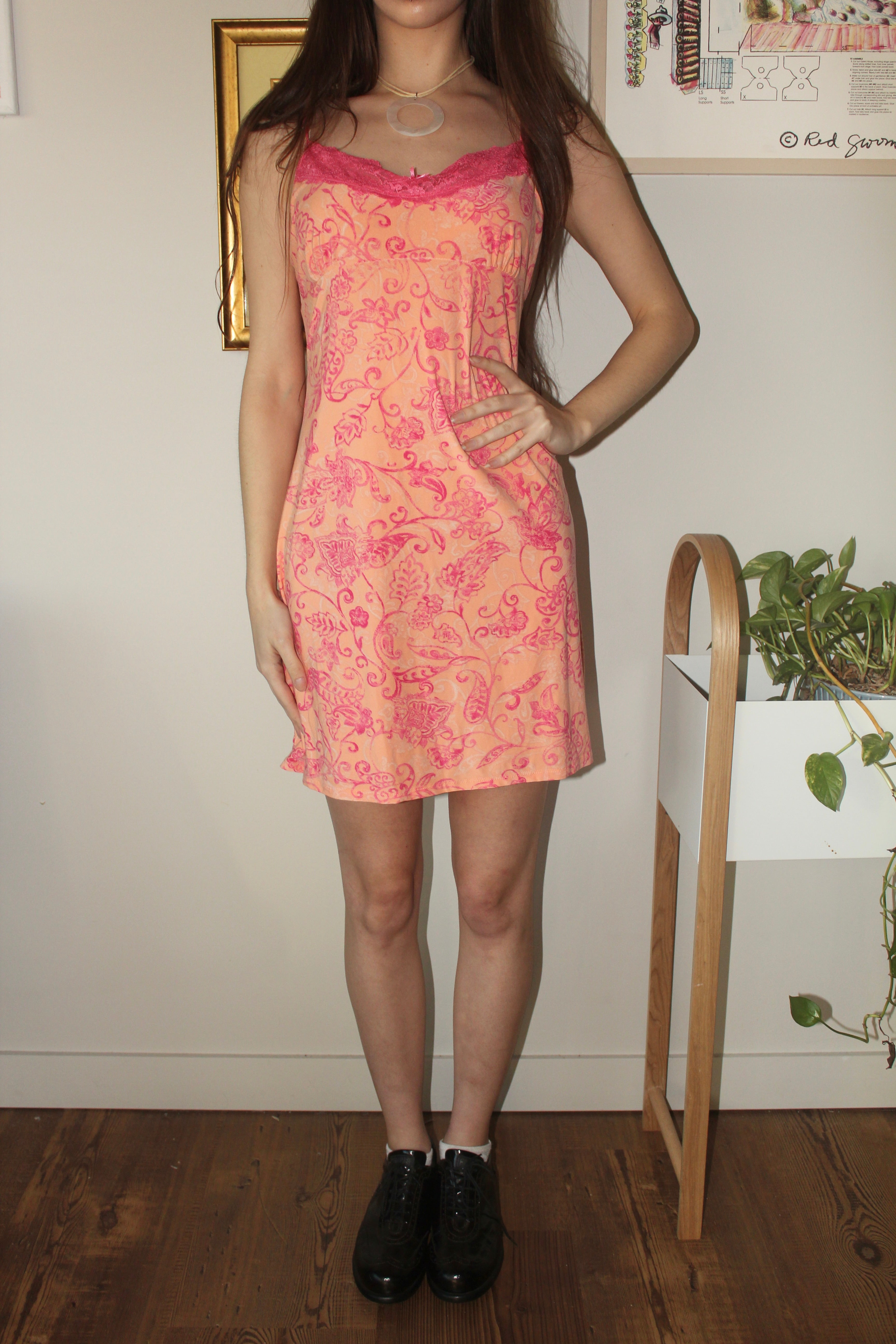 Vintage 90s Pink Orange Mini Dress (S)