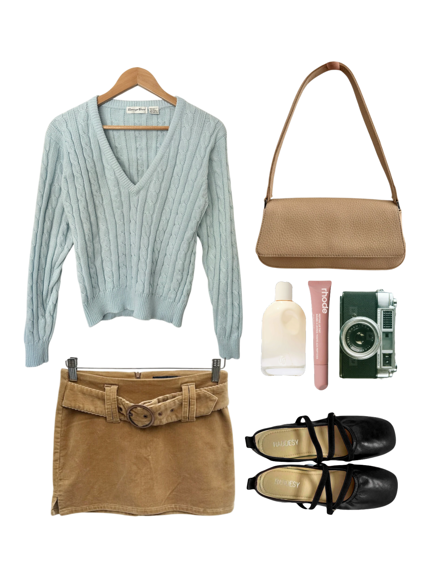 Vintage 90s Powder Blue Cable Knit V-Neck (S)