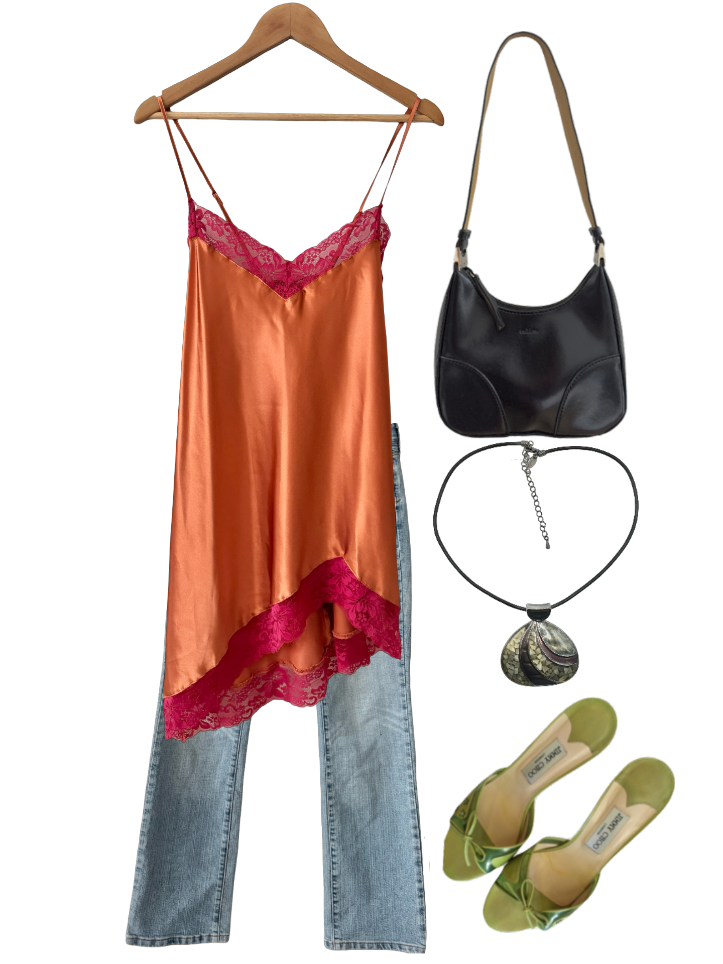 Vintage Y2K Sunset Satin Lace Longline Top (L)