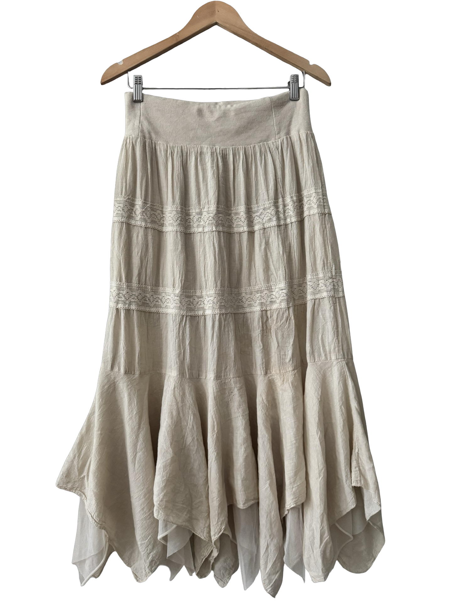 Vintage Y2K Ivory Tie-Waist Cotton Midi Skirt (S/M)