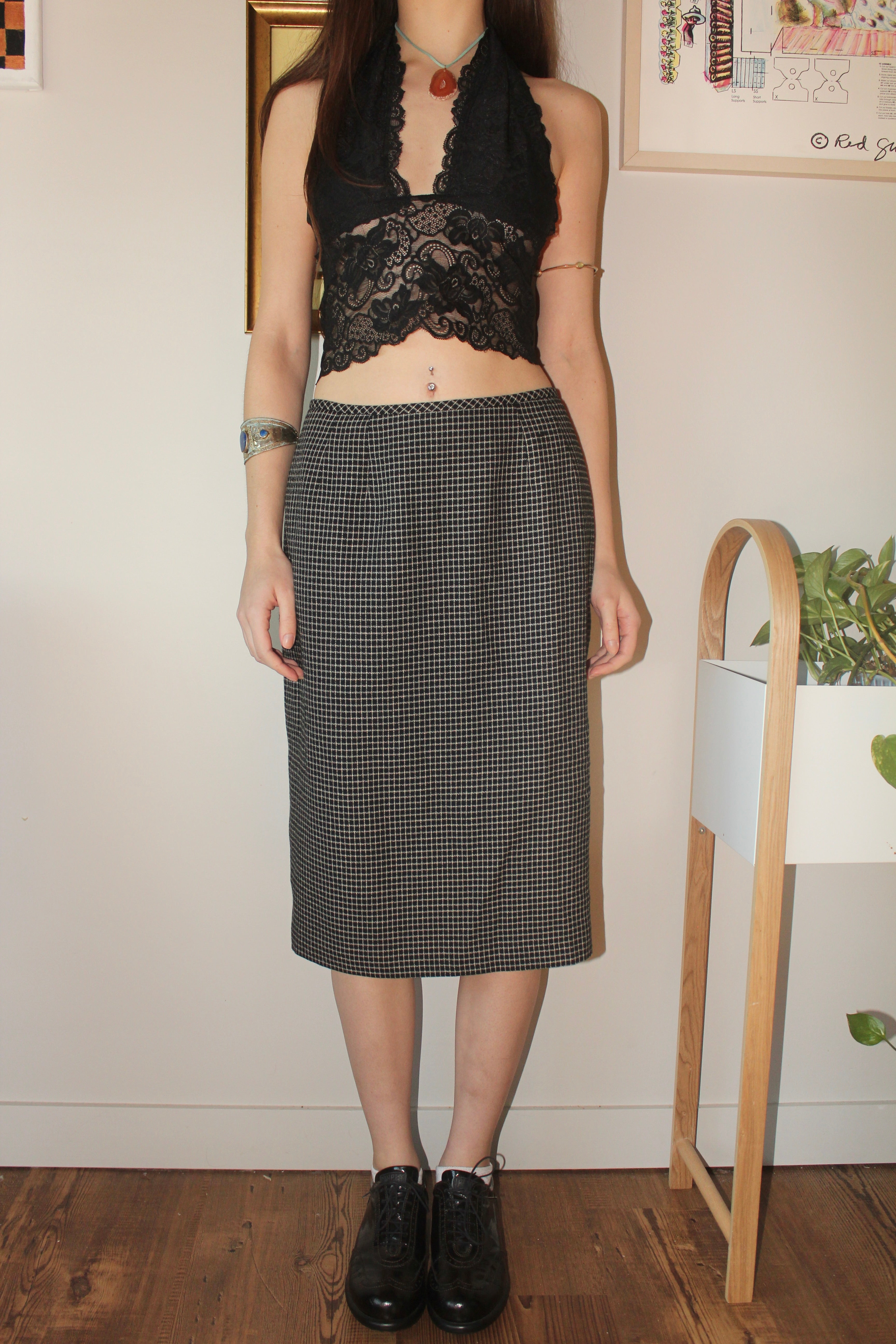 Vintage 80s Plaid Midi Skirt (S)