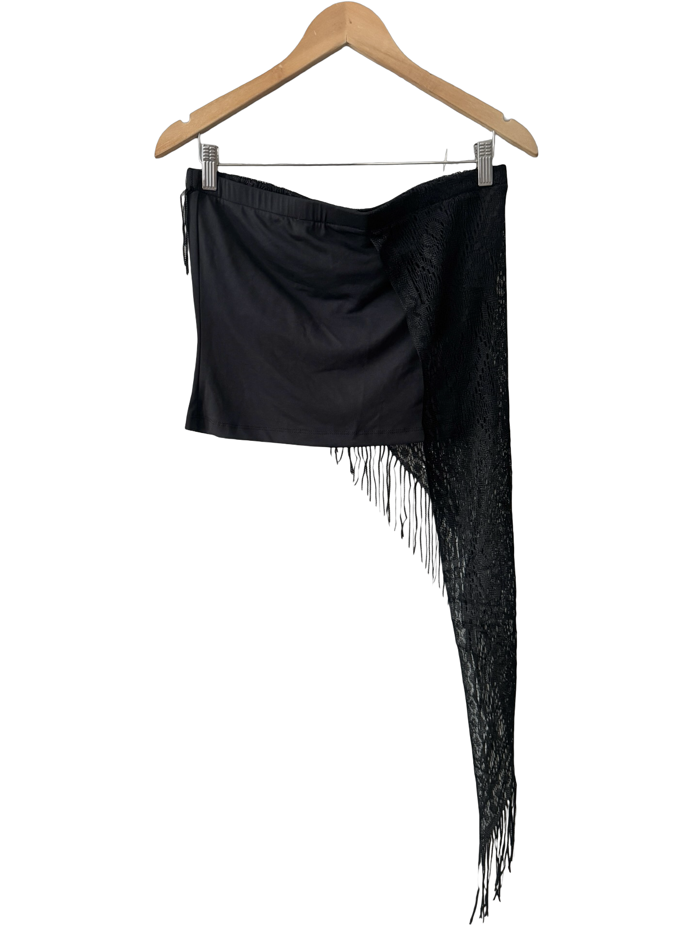 Vintage 90s Black Mesh Fringe Asymmetrical Top (S/M)