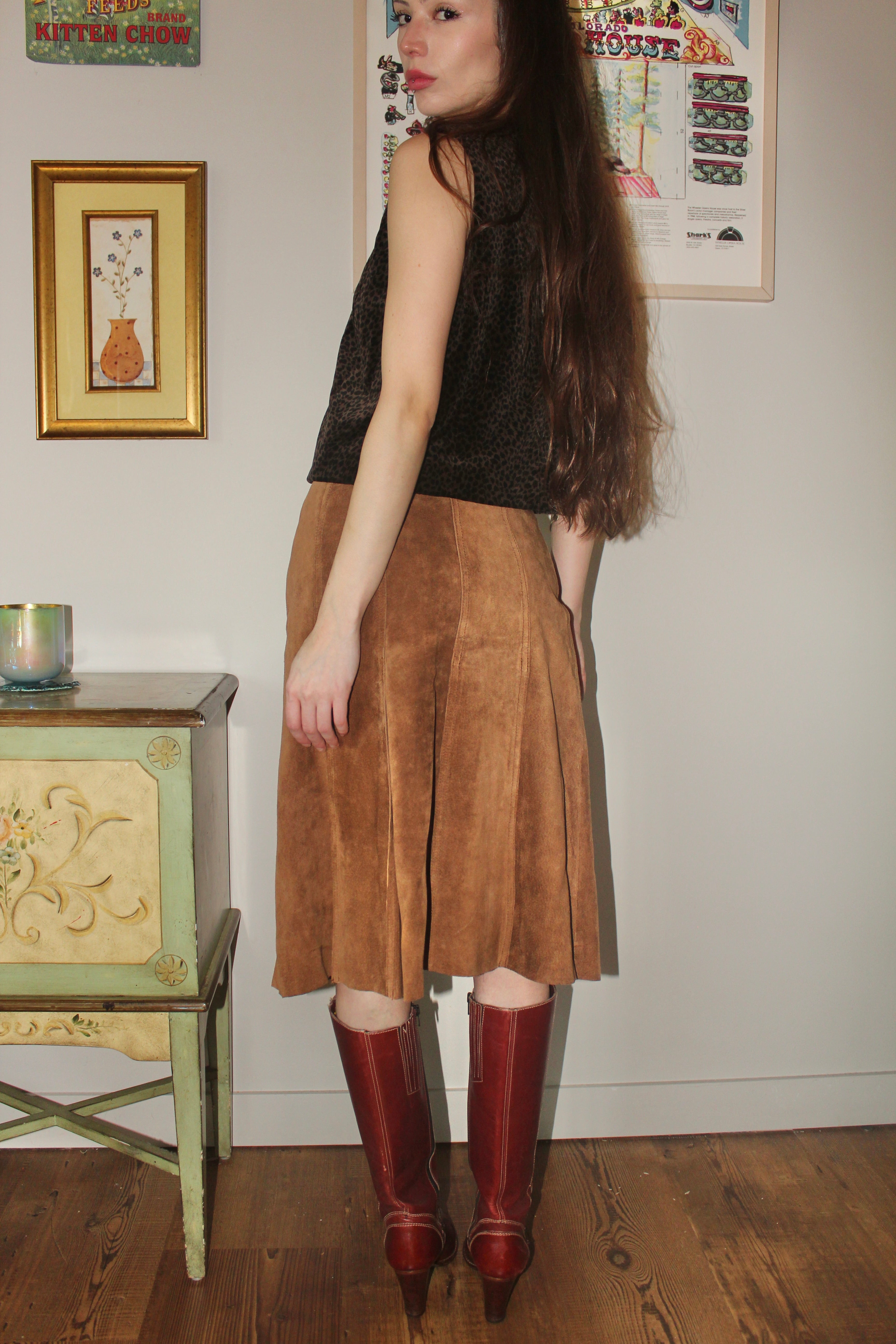 Vintage 80s Leather Midi Skirt (S)