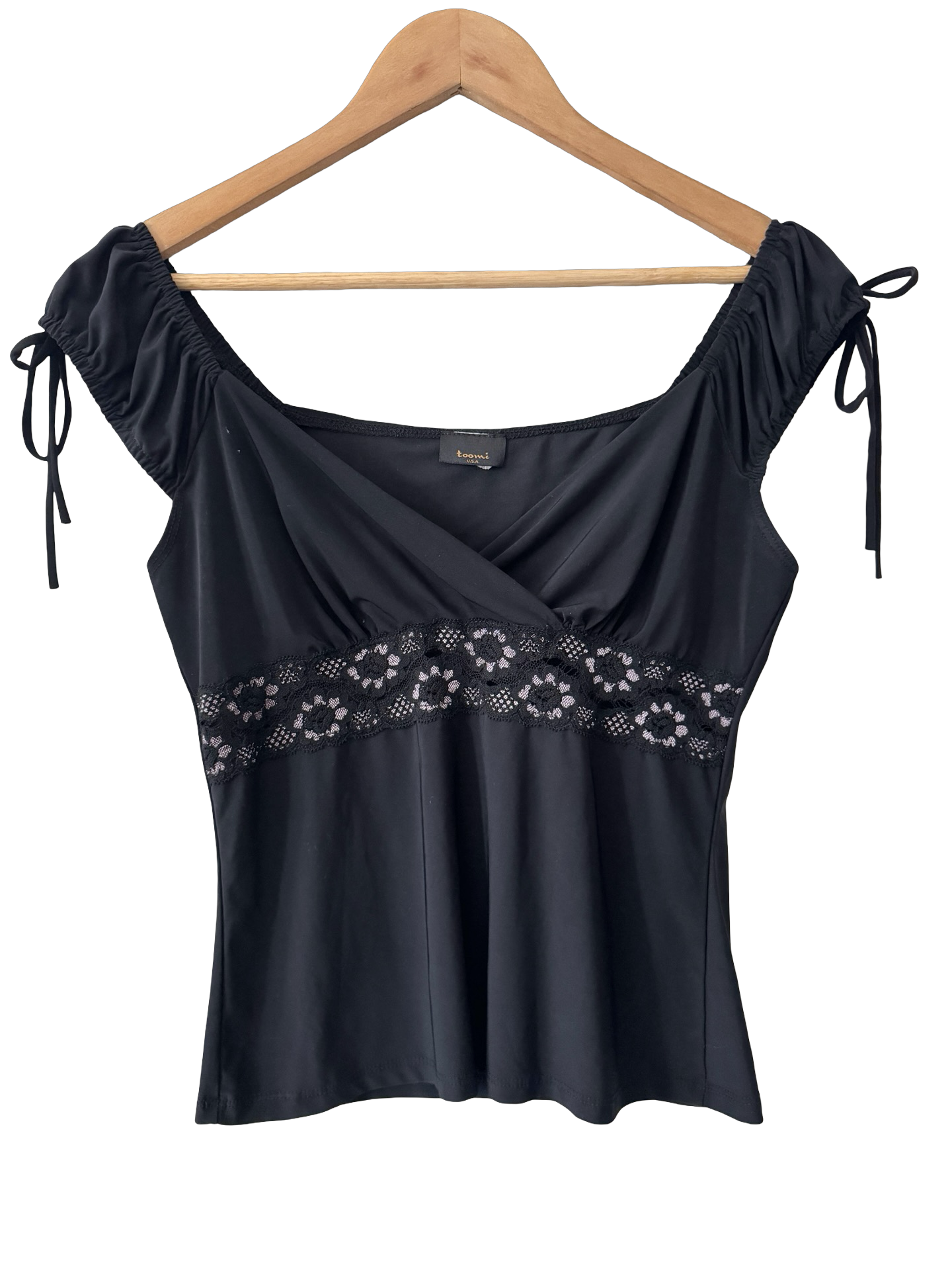 Vintage Y2K Midnight Lace Bardot Top (S/M)