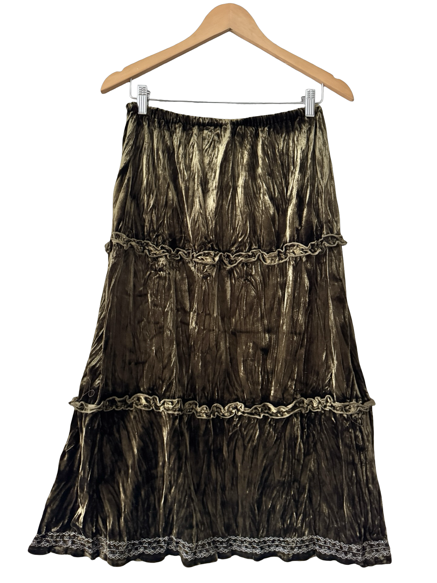 Vintage Y2K Crushed Velvet Poet Midi Skirt (M)