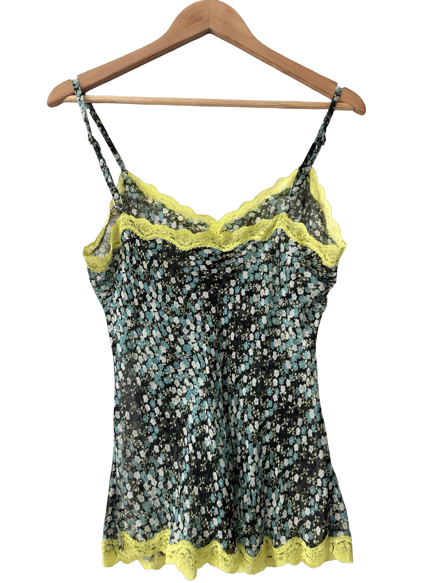 Vintage Y2K Electric Garden Silk Lace Camisole (M)