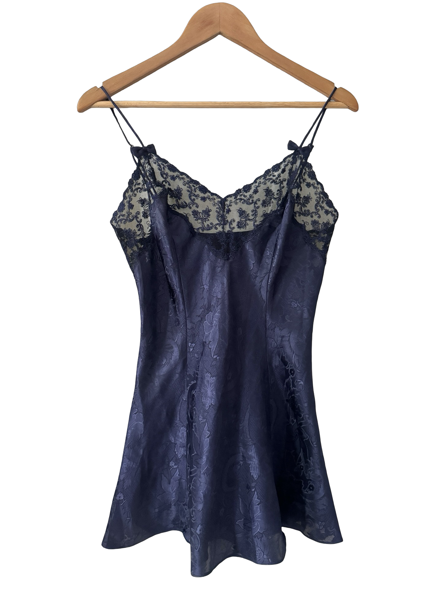 Vintage 90s Midnight Jacquard Lace Slip Dress (S/M)