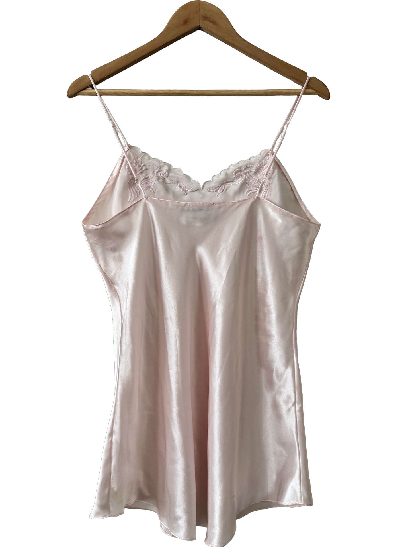 Vintage 90s Blush Satin Embroidered Slip Dress (M)