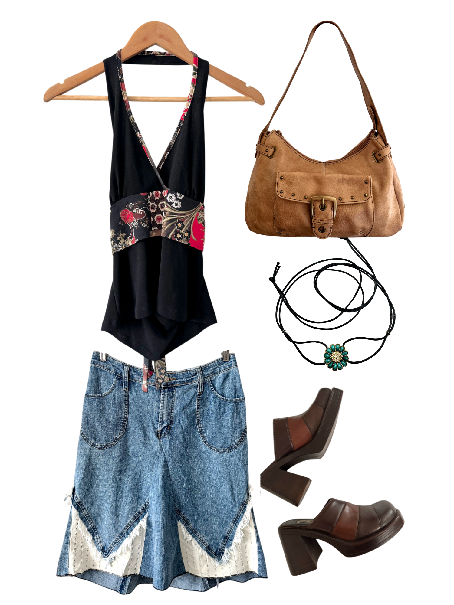 Vintage 90s It Girl Noir Patchwork Tie Halter (M)