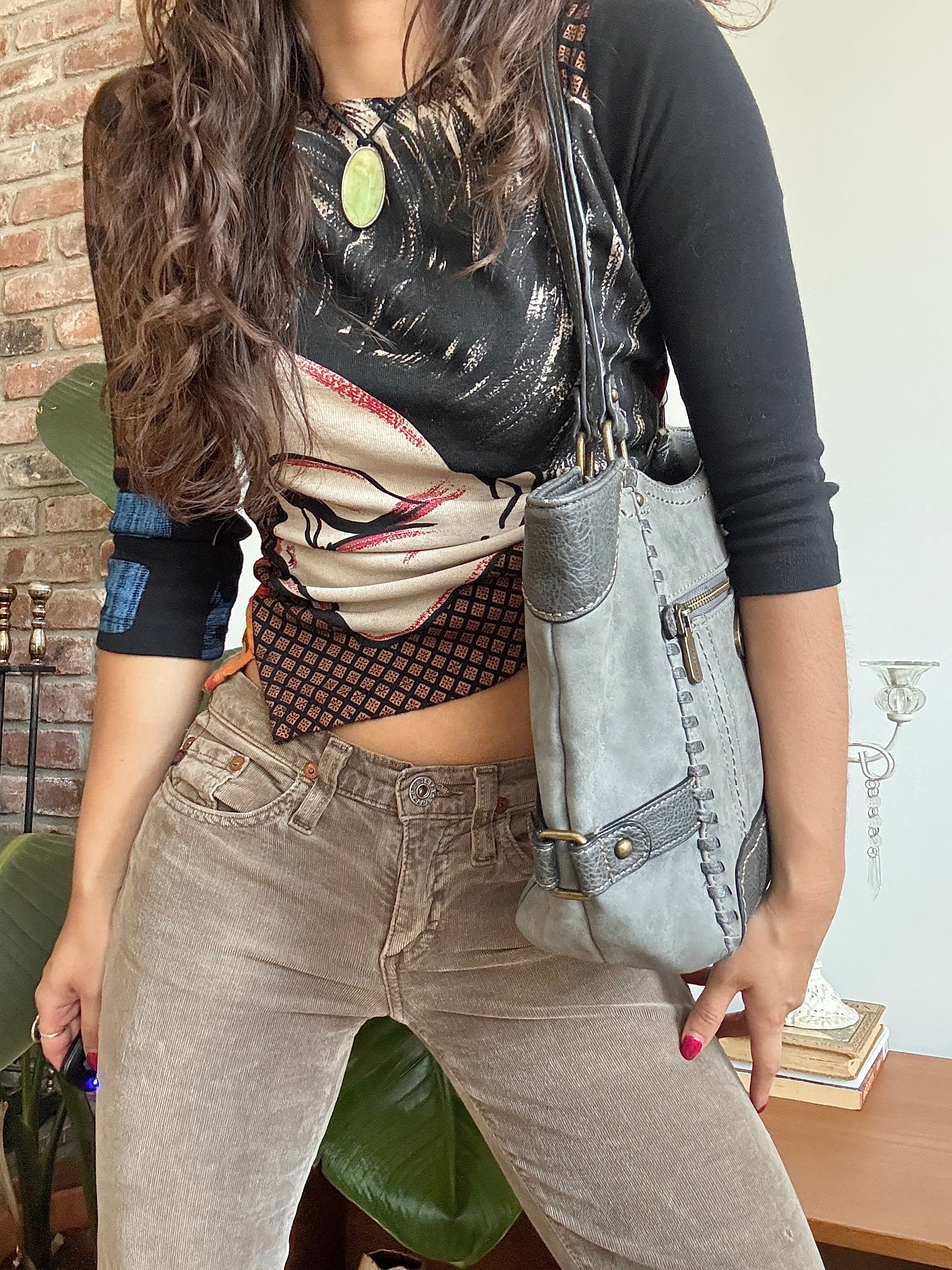 Vintage Y2K Storm Grey Whipstitch Tote