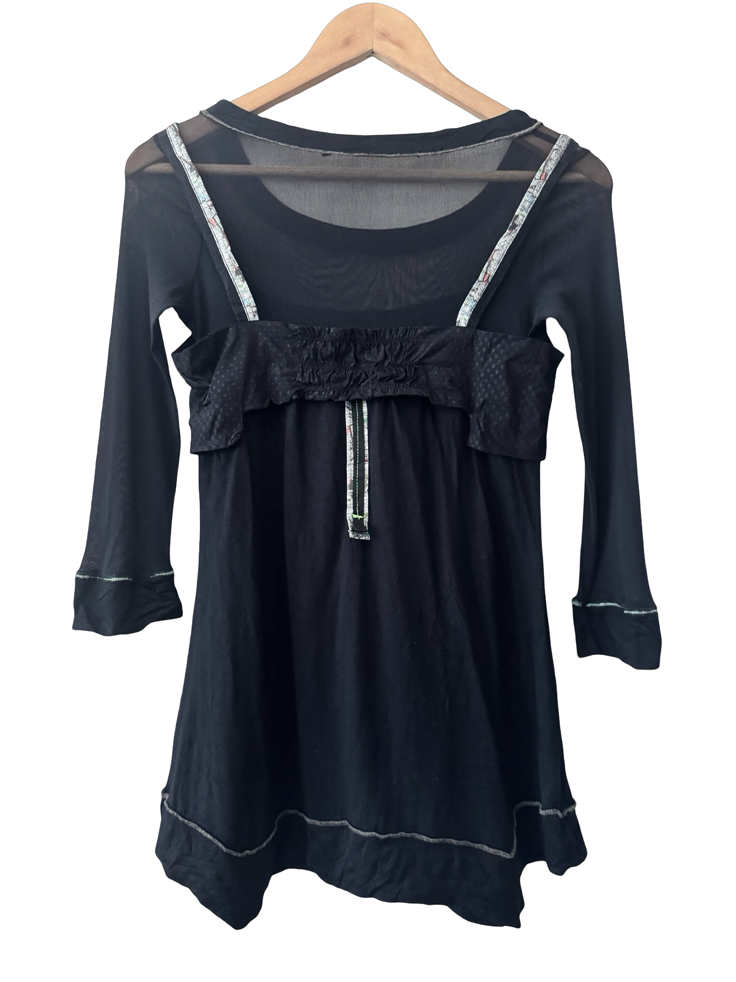 Vintage Y2K French Midnight Mesh Babydoll Top (M)