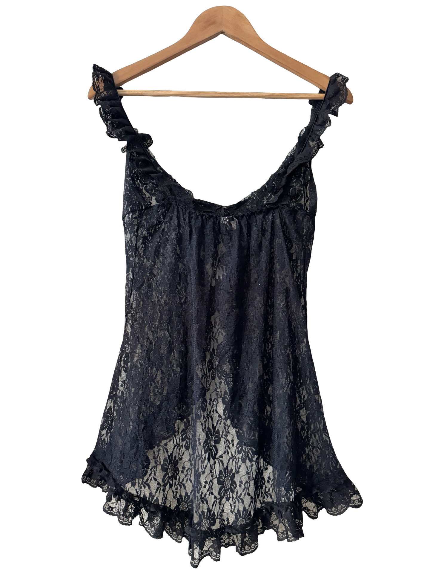 Vintage 90s Parisian Black Widow Lace Babydoll Top (M)