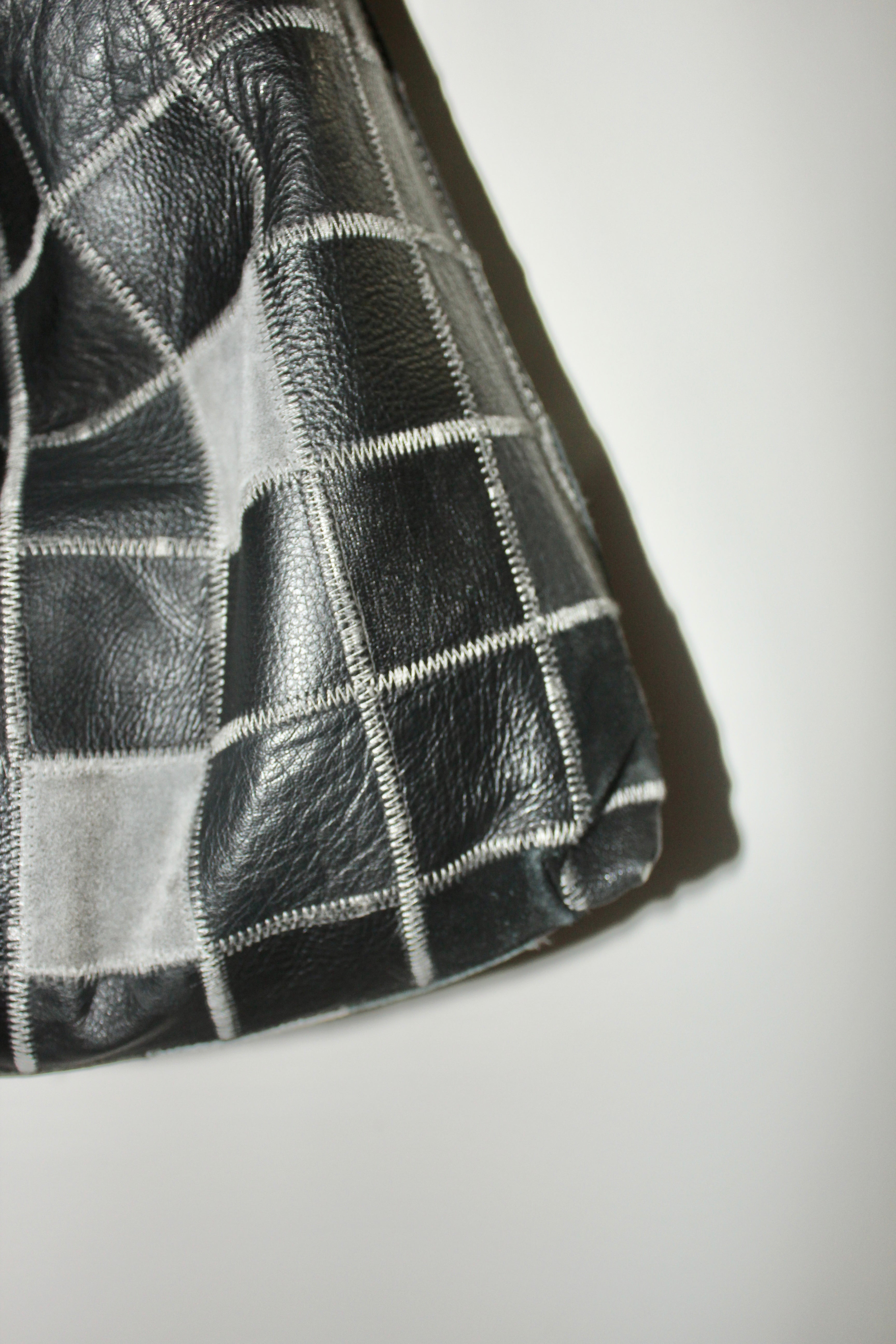 Vintage Leather Checkered Tote Bag