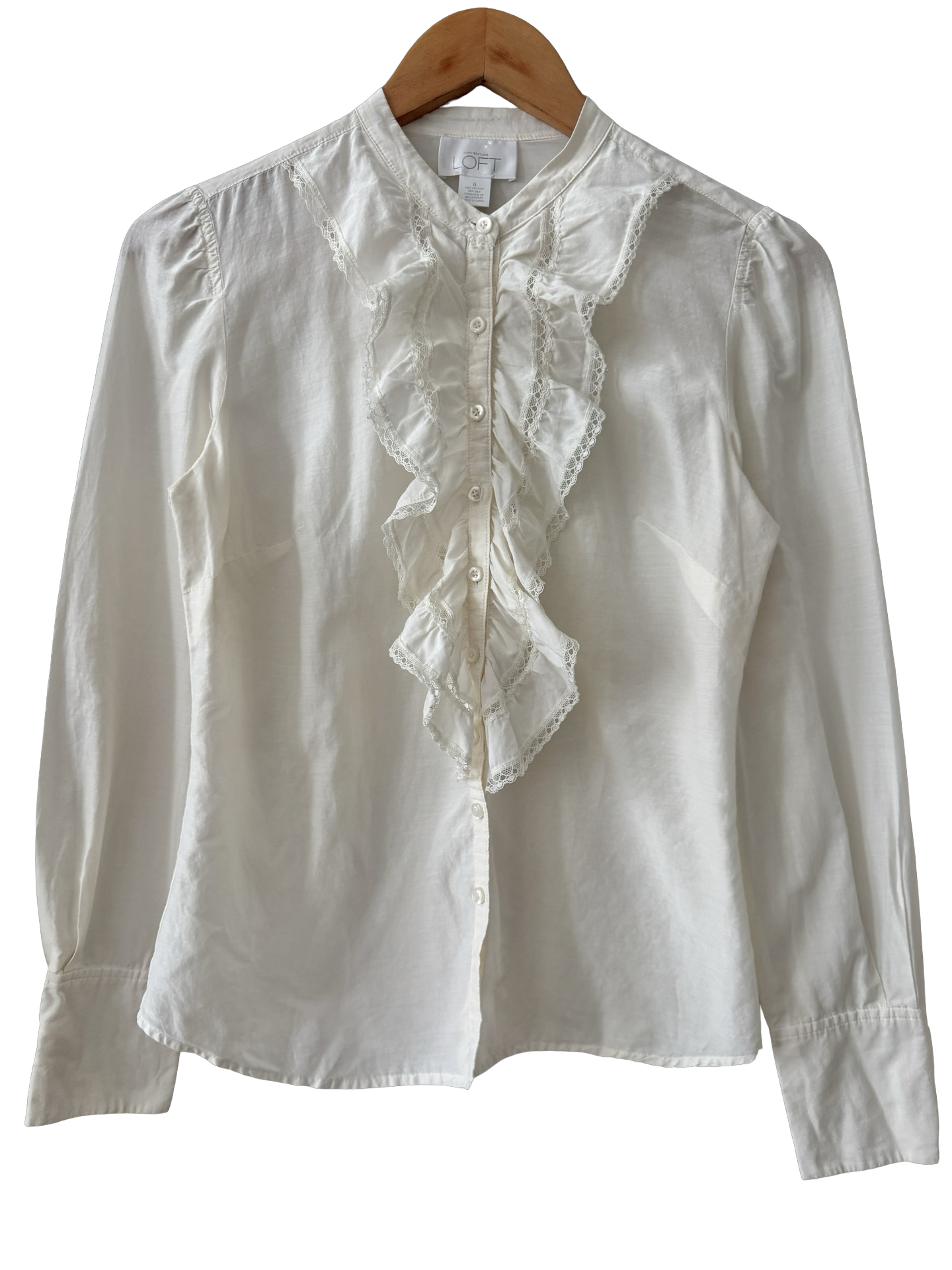Vintage Y2K White Cotton Silk Prairie Ruffle Blouse (S/M)