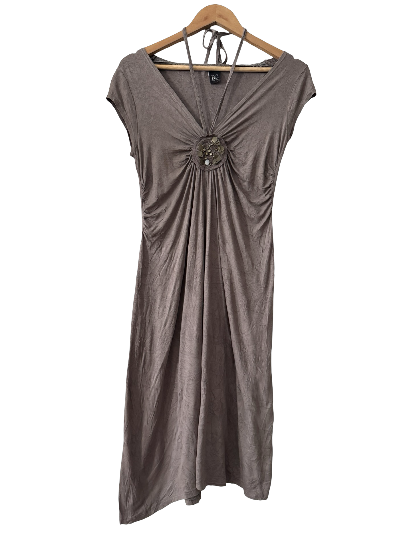 Vintage Y2K Taupe Embellished Midi Dress (M)