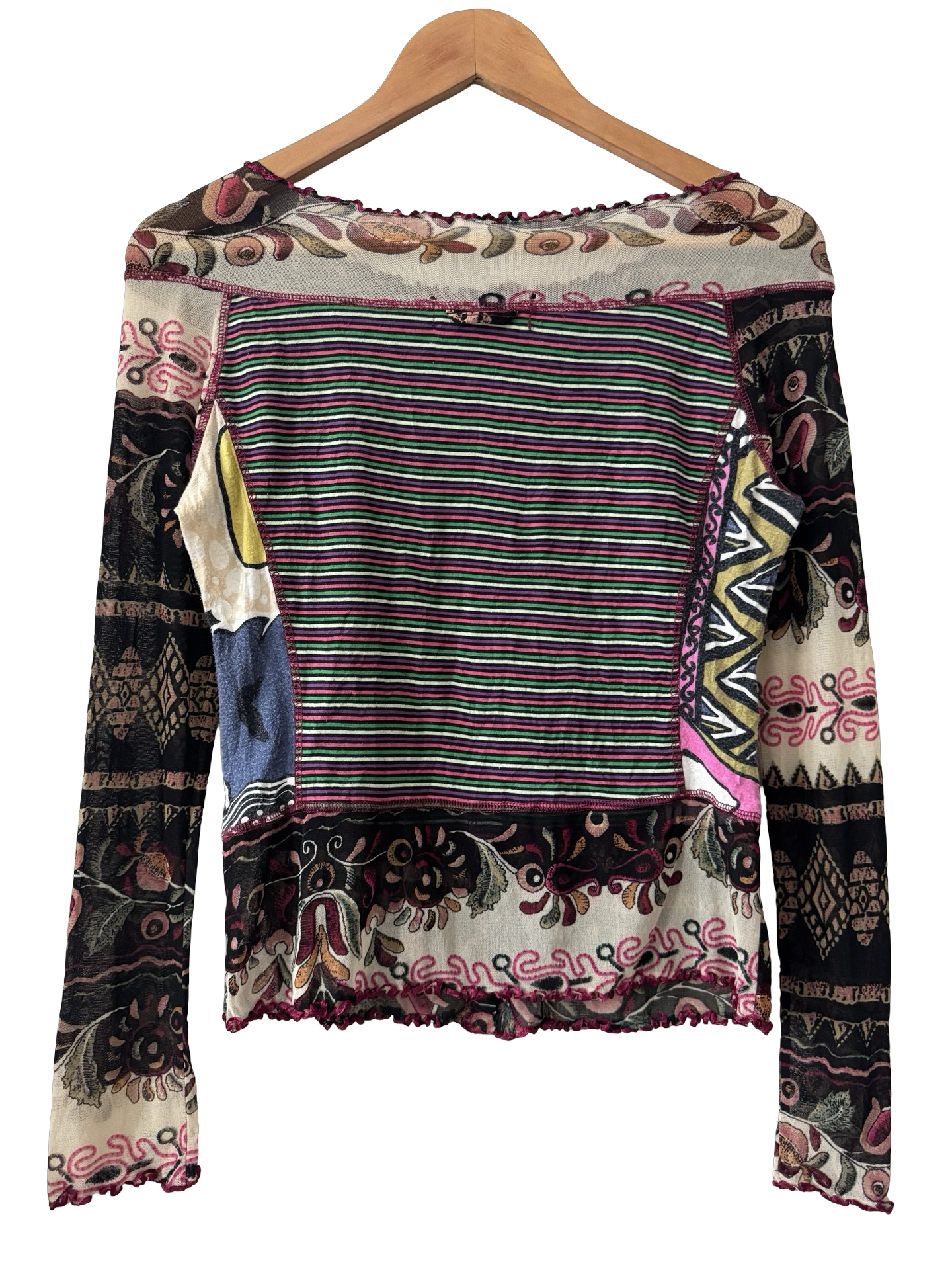 Vintage Y2K Parisian Patchwork Poet Mix Media Top (M)