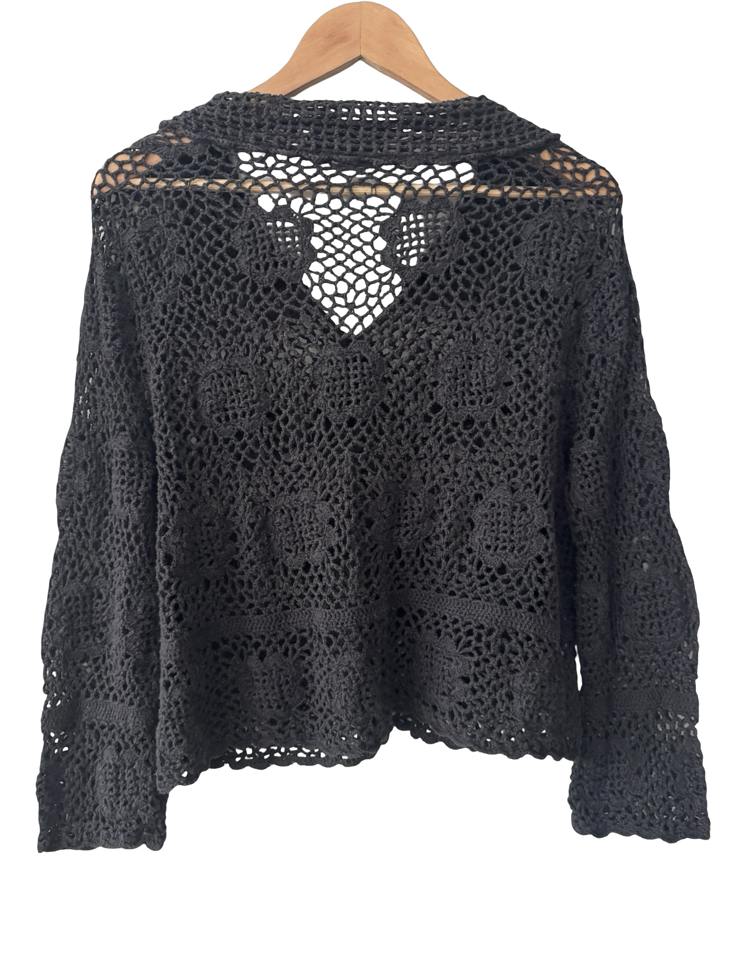 Vintage 90s Midnight Crochet Garden Cardigan (M)