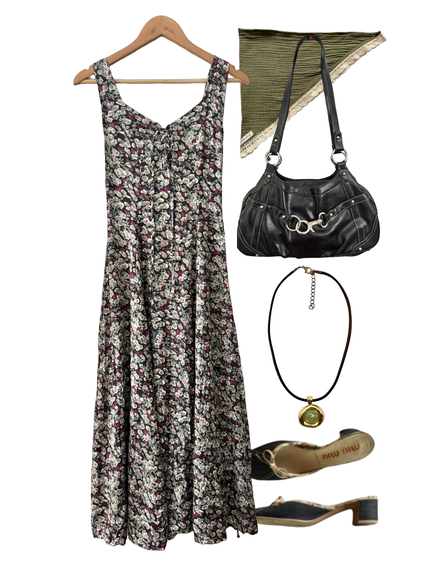 Vintage 90s Midnight Prairie Lace-Up Midi Dress (S)