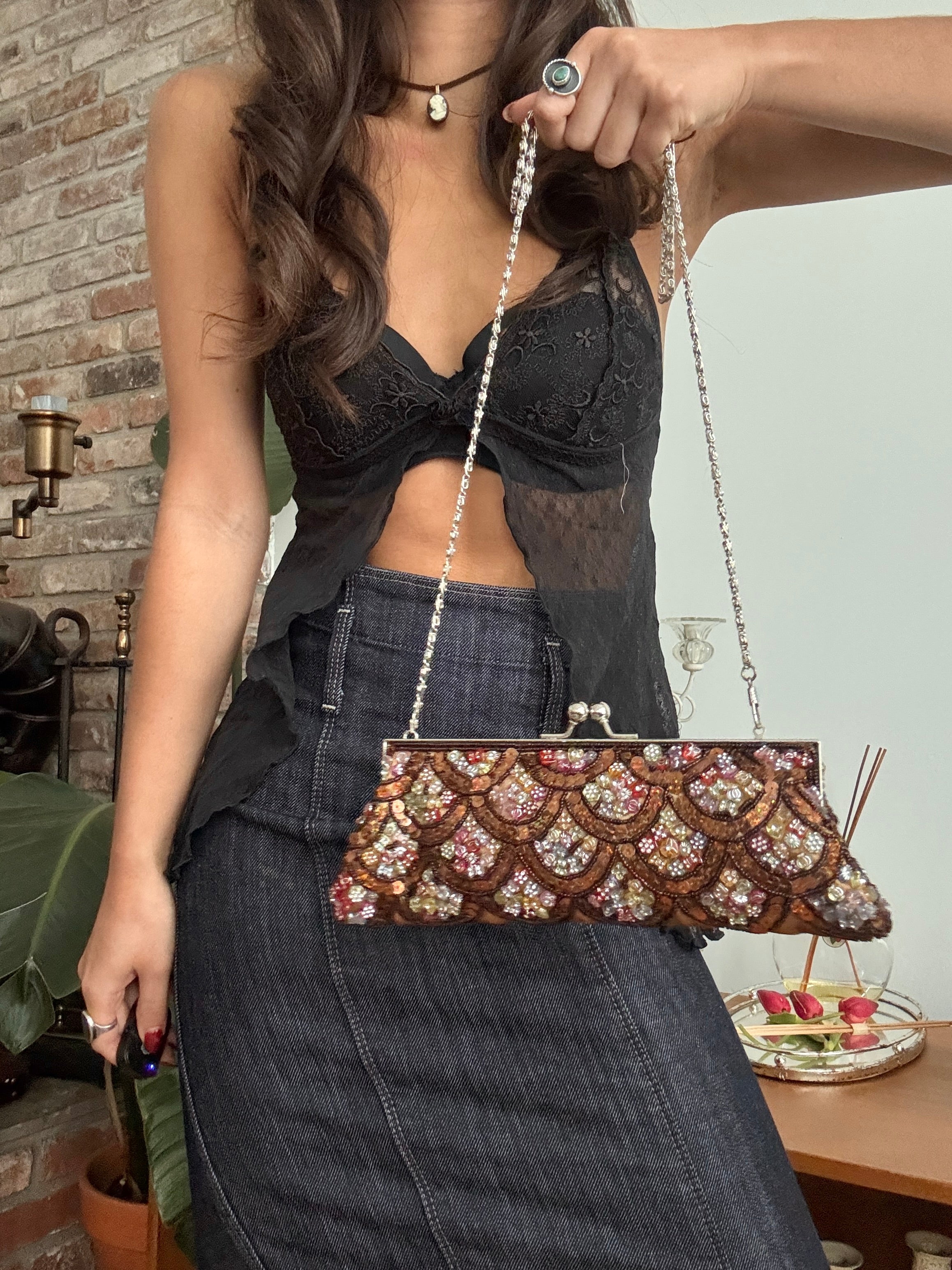 Vintage Y2K Chocolate Treasure Beaded Bag