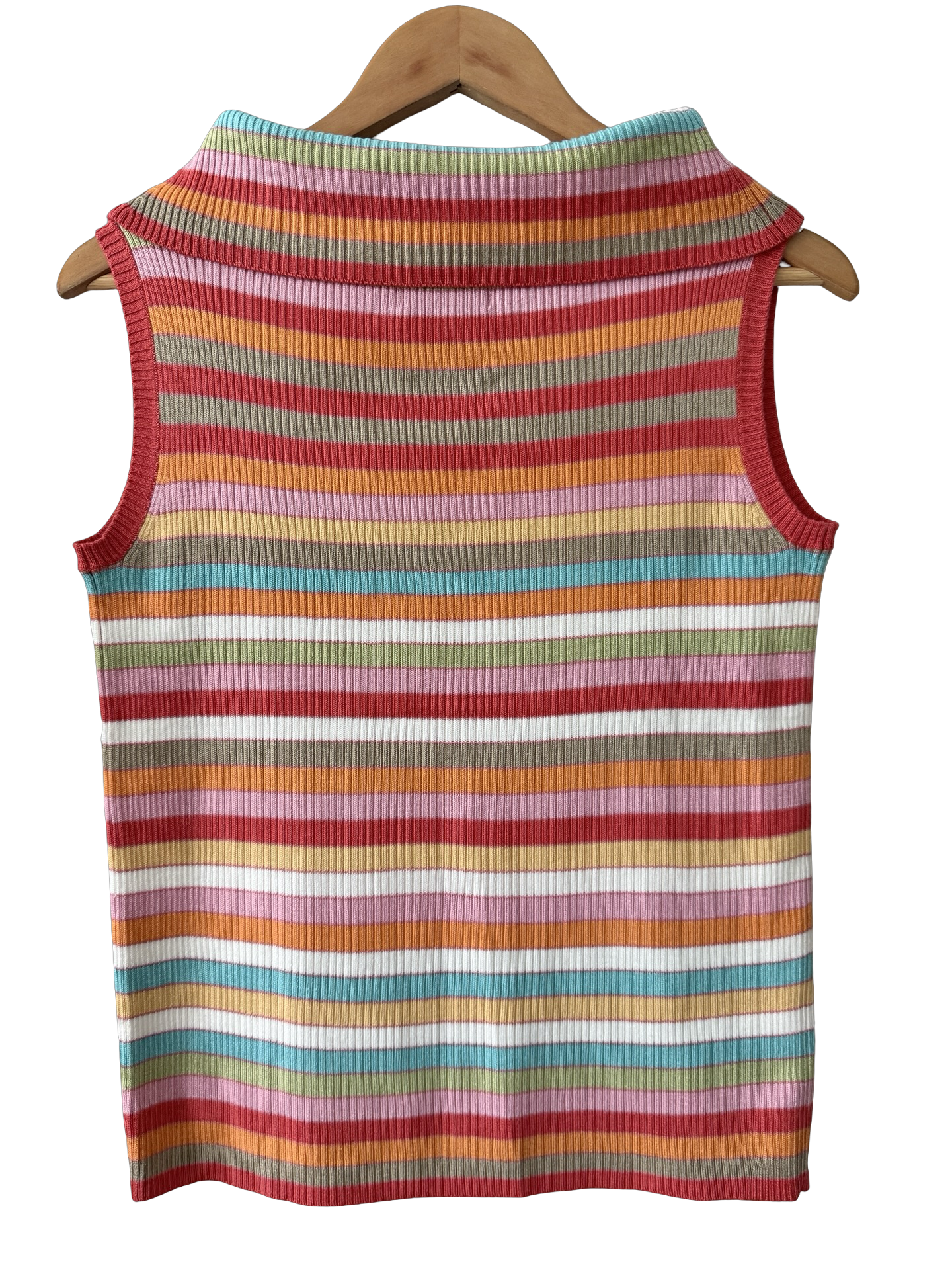 Vintage Rainbow Ribbed Mock Neck Knit Tank (L)