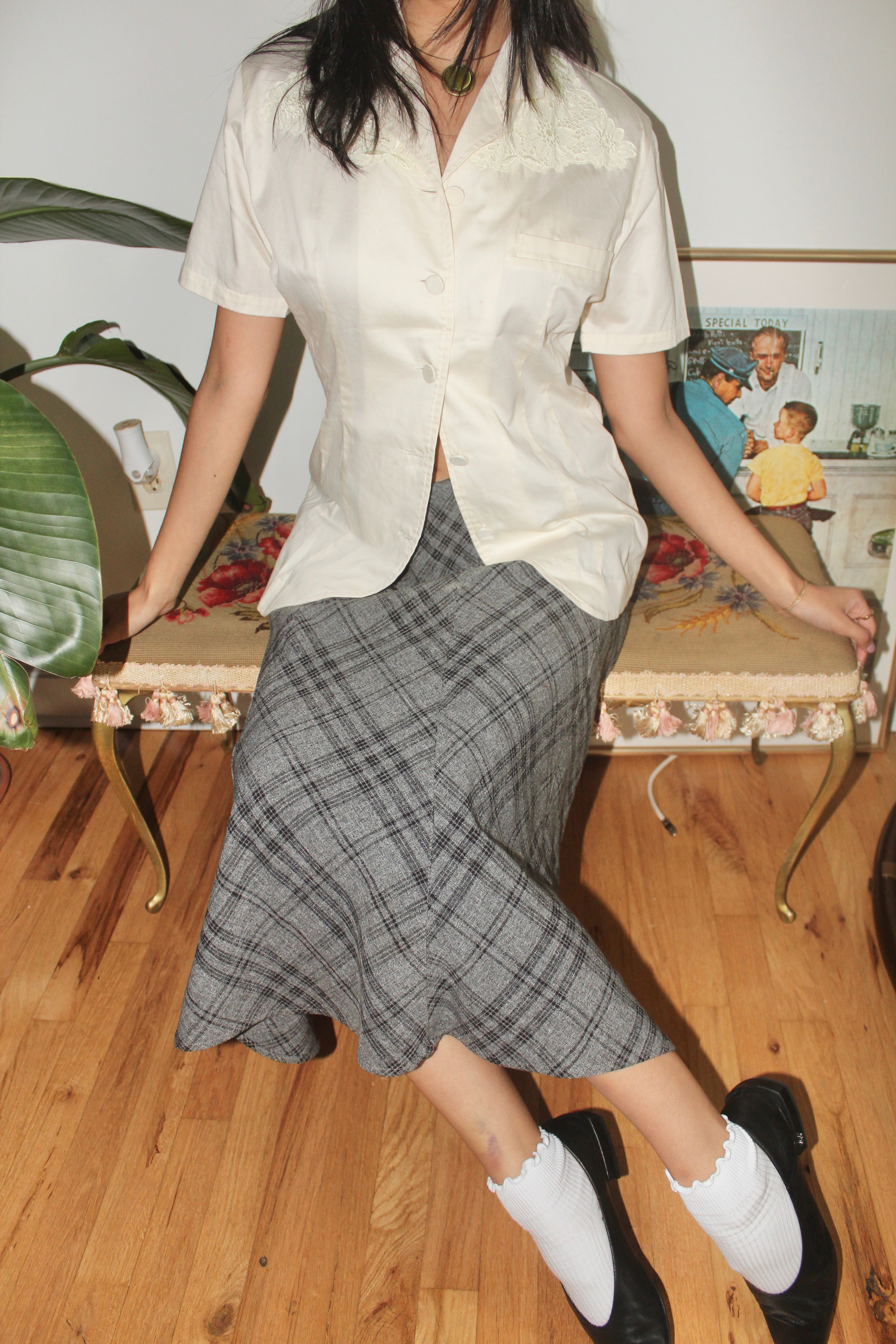 Vintage 90s Cream Lace-Collar Poet Blouse