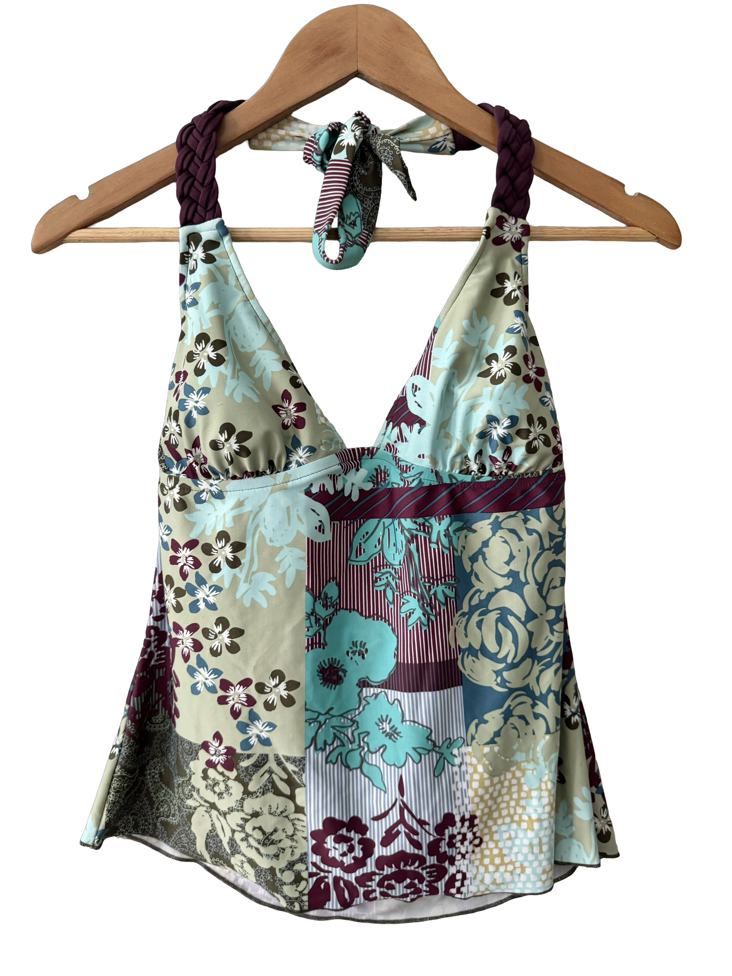 Vintage Y2K Patchwork Floral Halter Top (S)