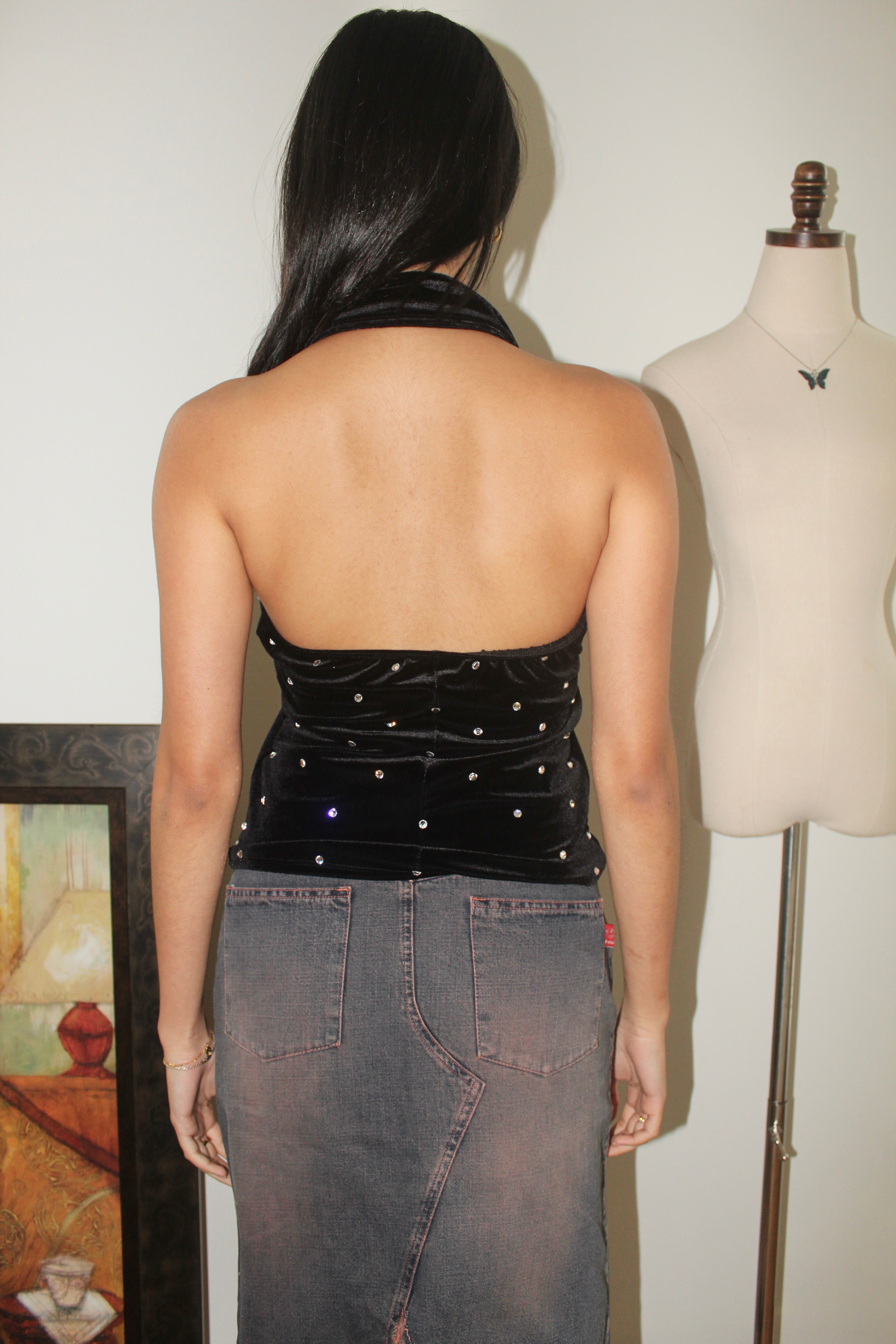 Vintage 90s Beaded Collared Halter Top (S)