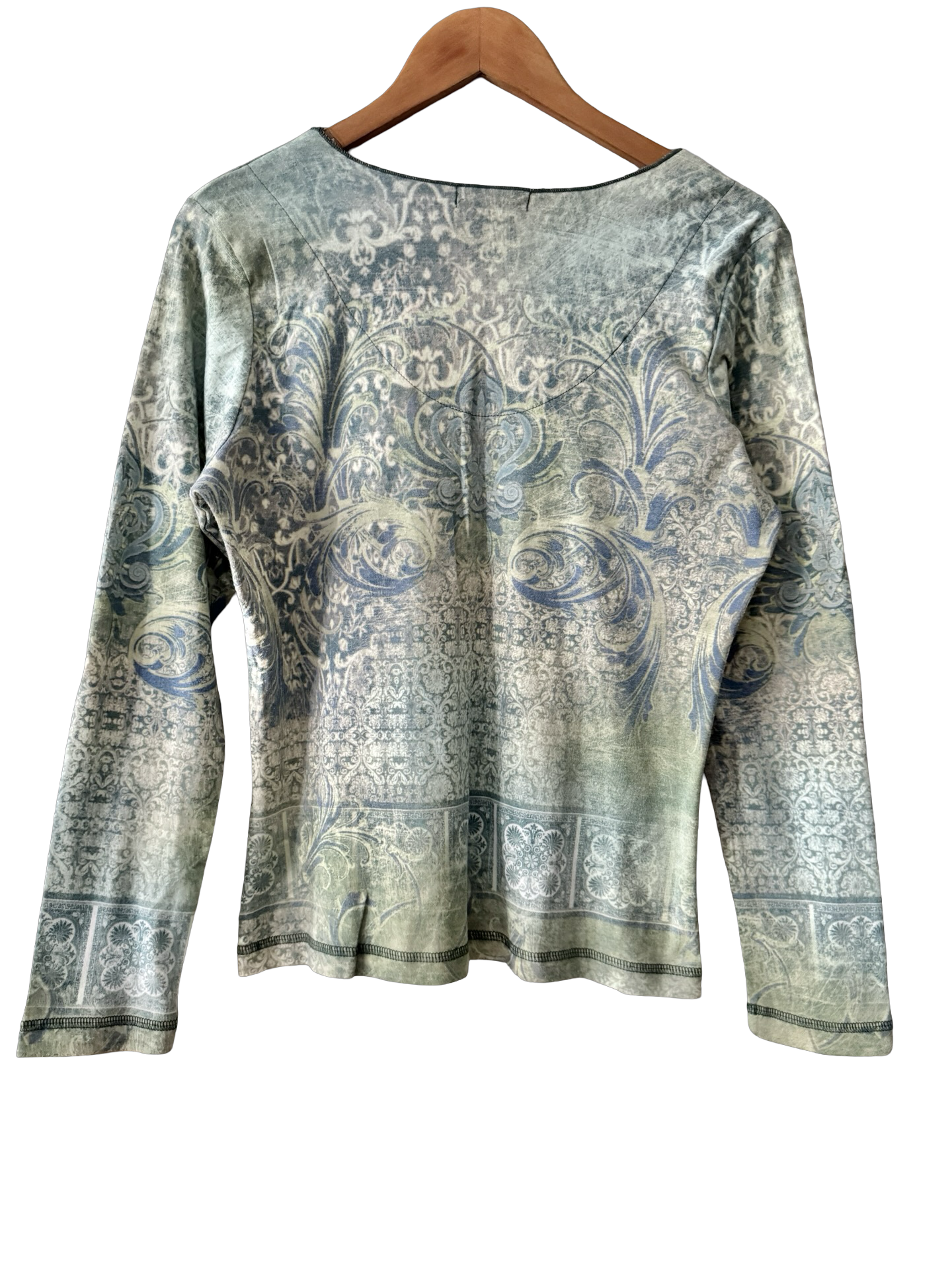 Vintage Y2K Sage Fleur De Lis Long Sleeve Top (L)