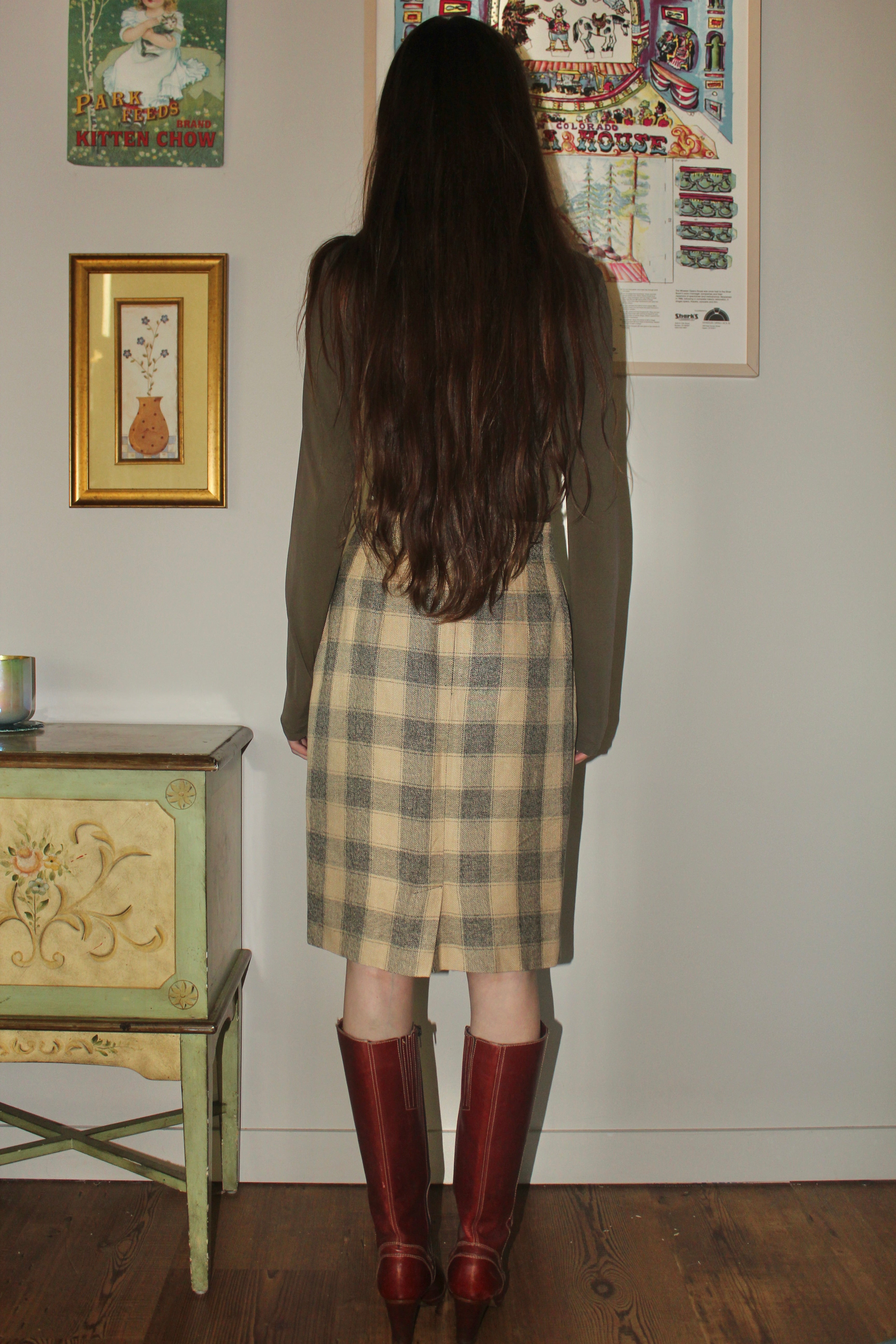 Vintage 80s Retro Plaid Midi Skirt (S/M)