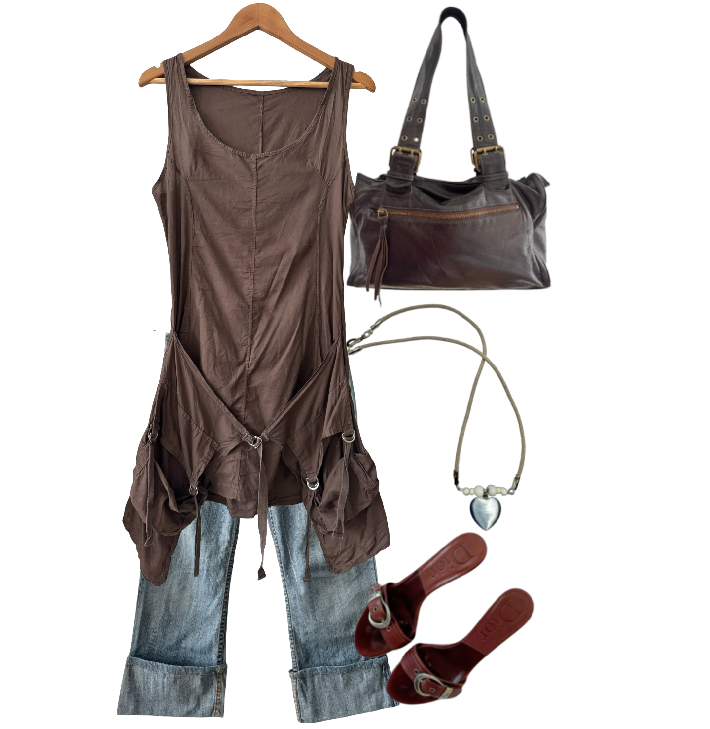 Vintage Y2K Mocha Utility Tank Tunic Dress (M)