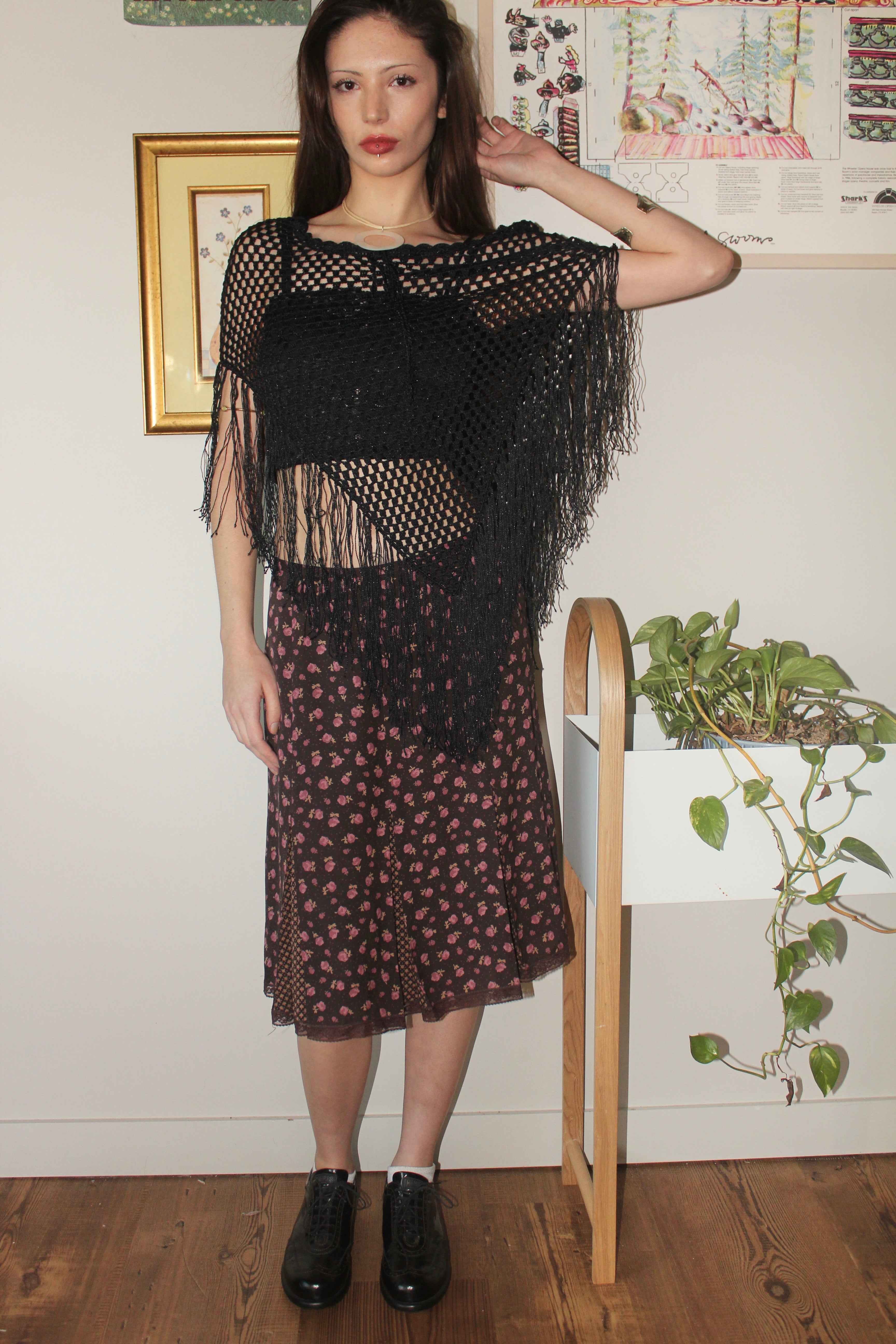 Vintage 90s Tassel Mesh Poncho (One Size)