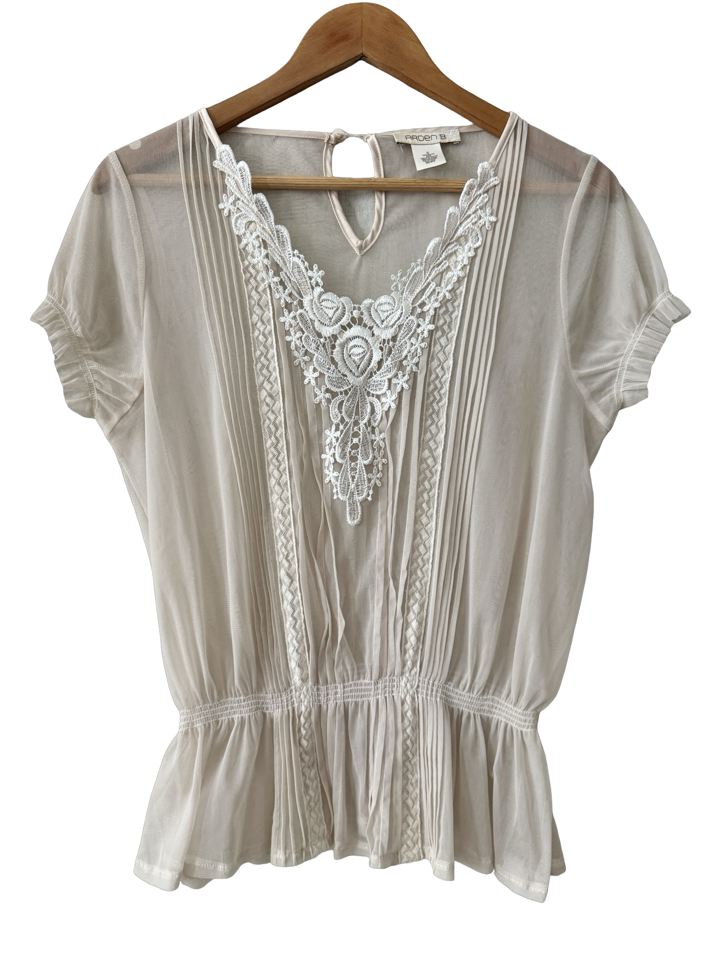 Vintage 90s Sheer Cream Lace Blouse (M)