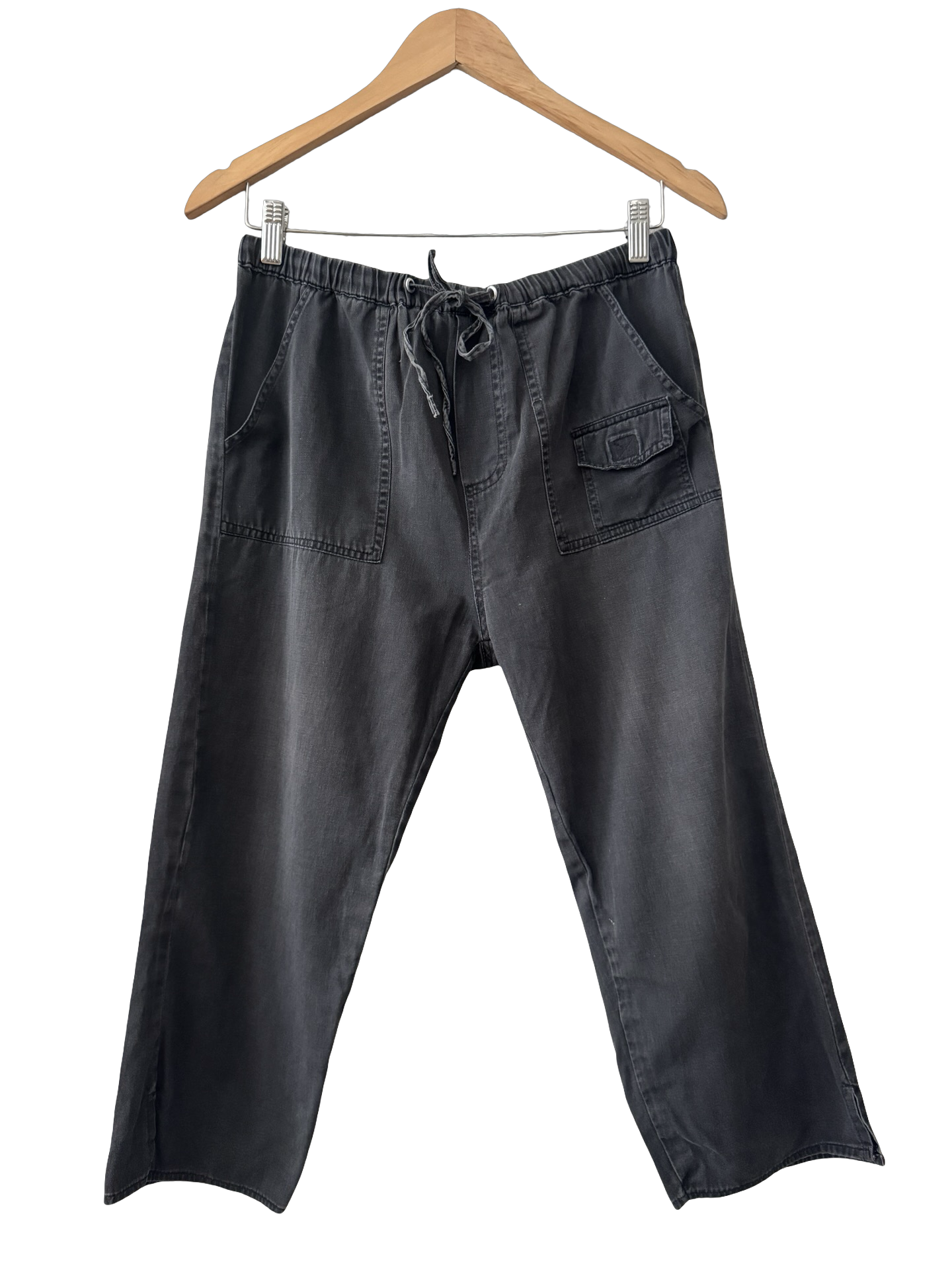 Vintage Y2K Washed Black Drawstring Cargo Pants (M)