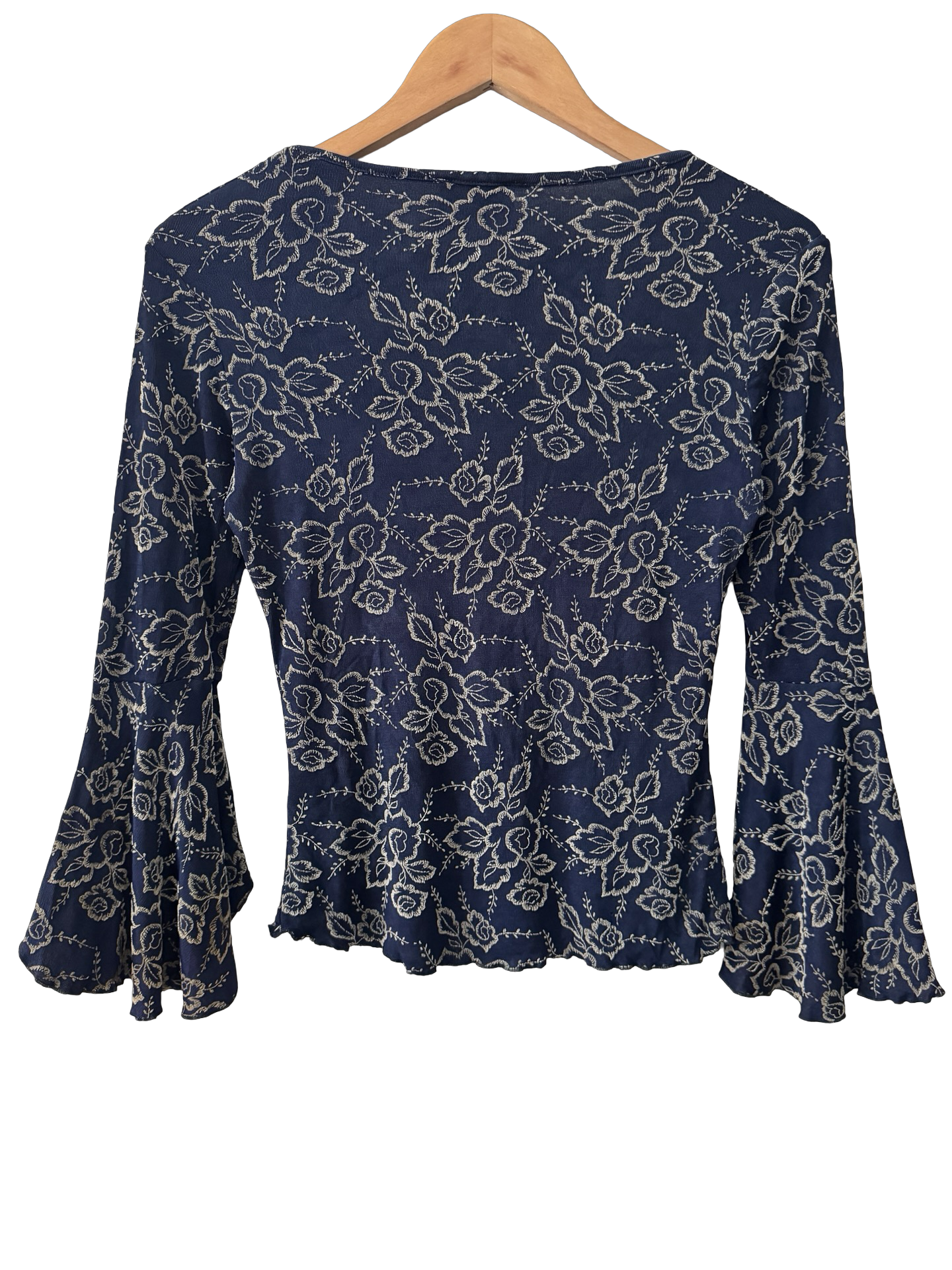 Vintage Y2K Orsay Midnight Floral Bell Sleeve Top (S-M)