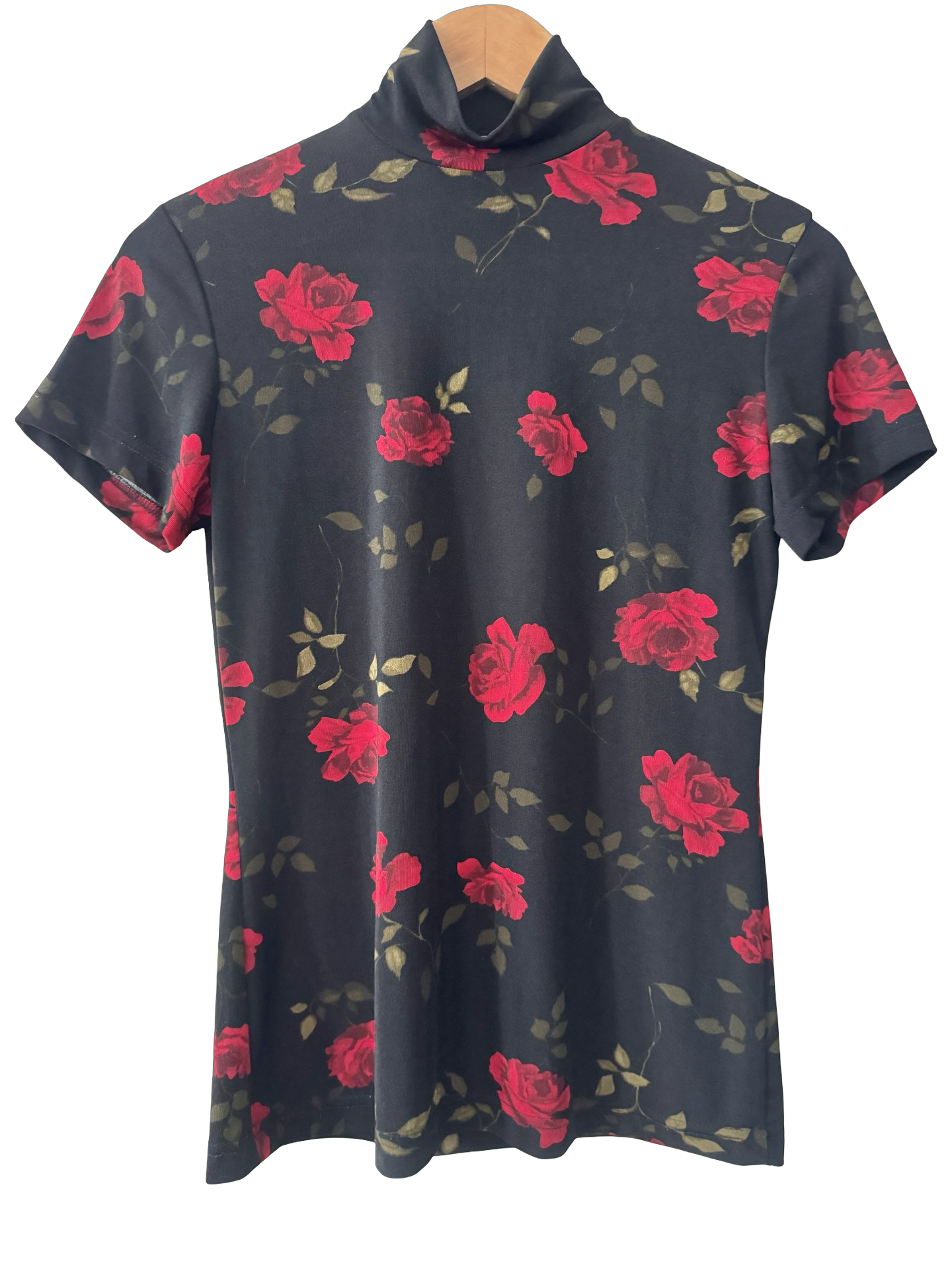 Vintage Midnight Rose Mesh Mock Neck Top (L)