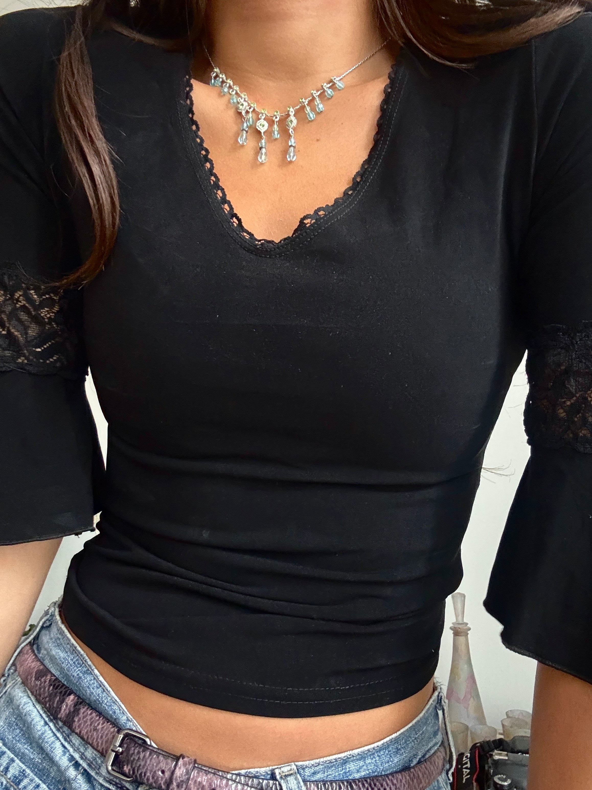 Vintage Y2K Aqua Beaded Fringe Necklace