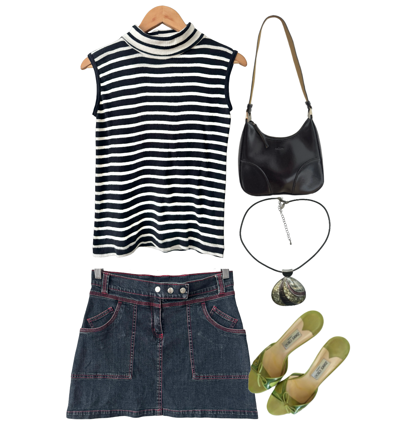 Vintage 80s Cotton Stripe Mock Neck Top (M)