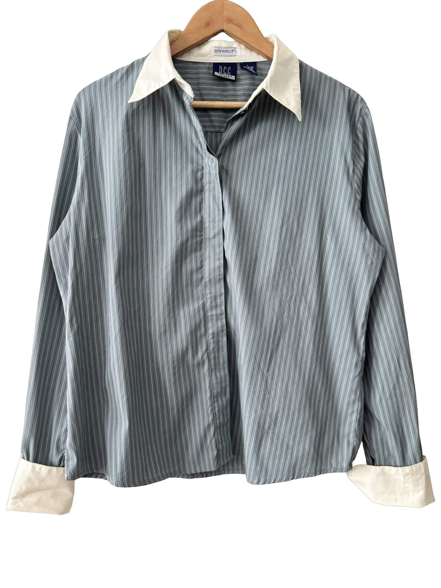 Vintage 90s Powder Blue Pinstripe Shirt (L)
