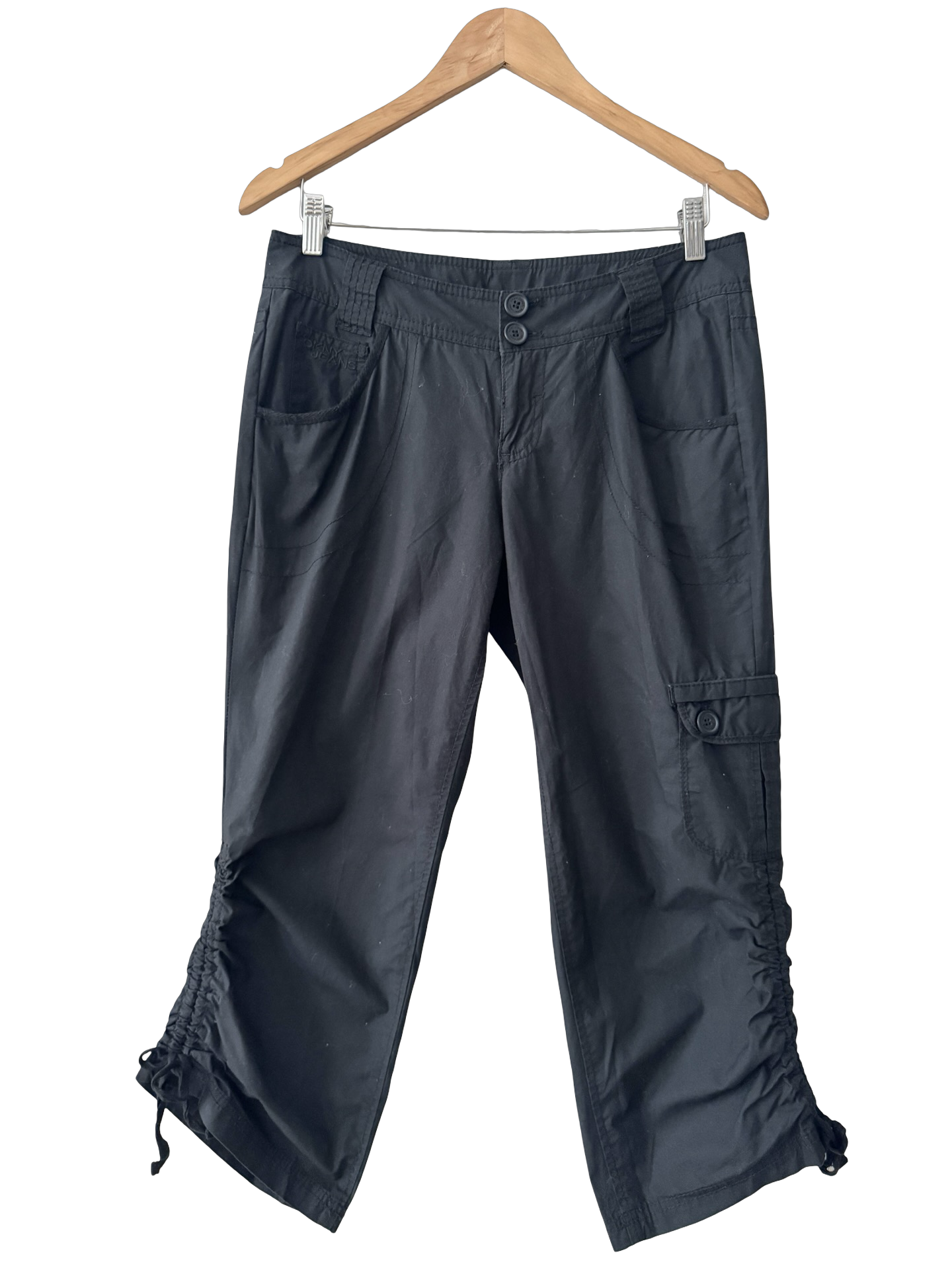 Vintage DKNY Black Ruched Cargo Capri Pants (M)