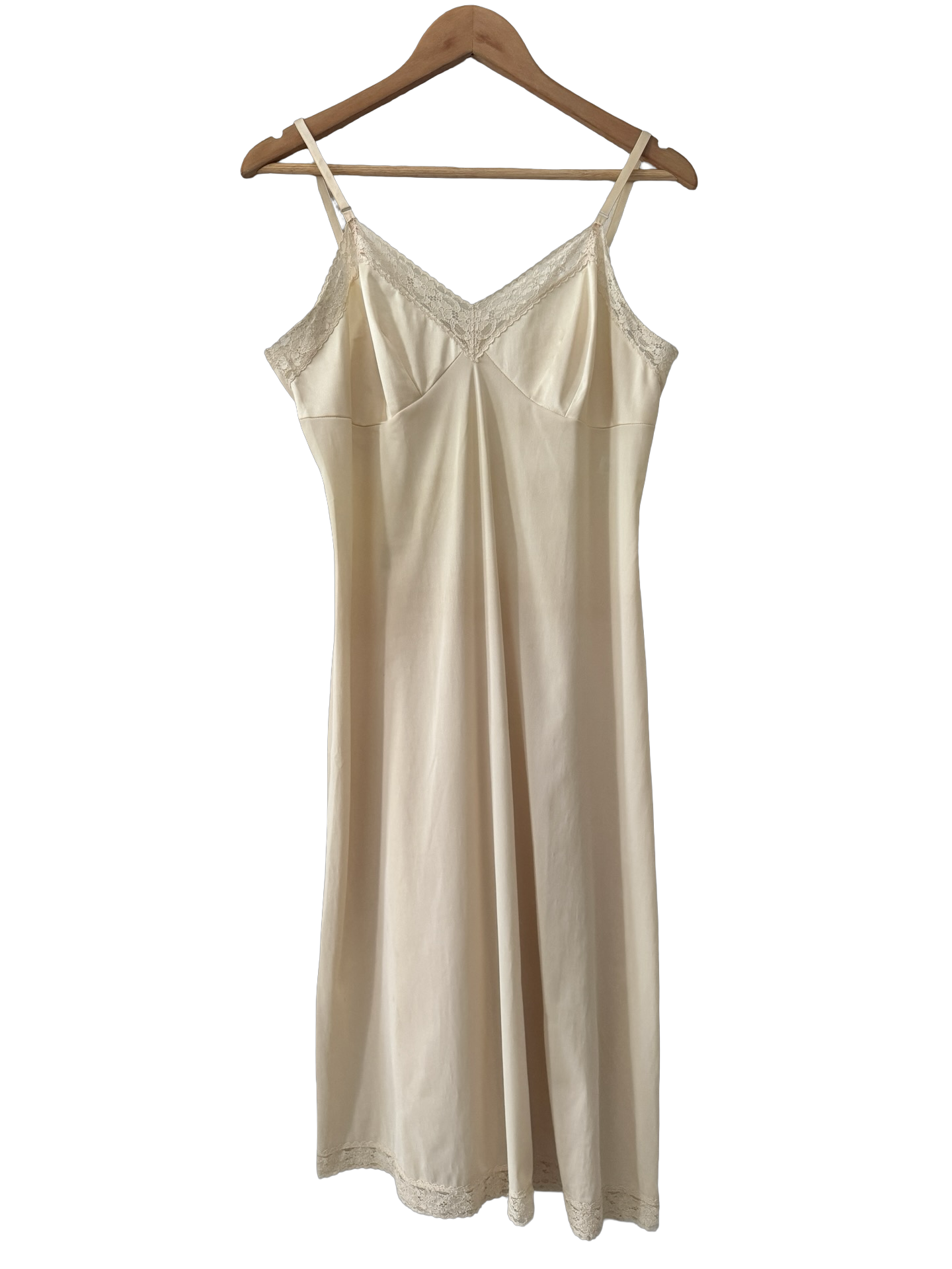 Vintage 60s Vanity Fair Ivory Lace Trim Full Slip (M)