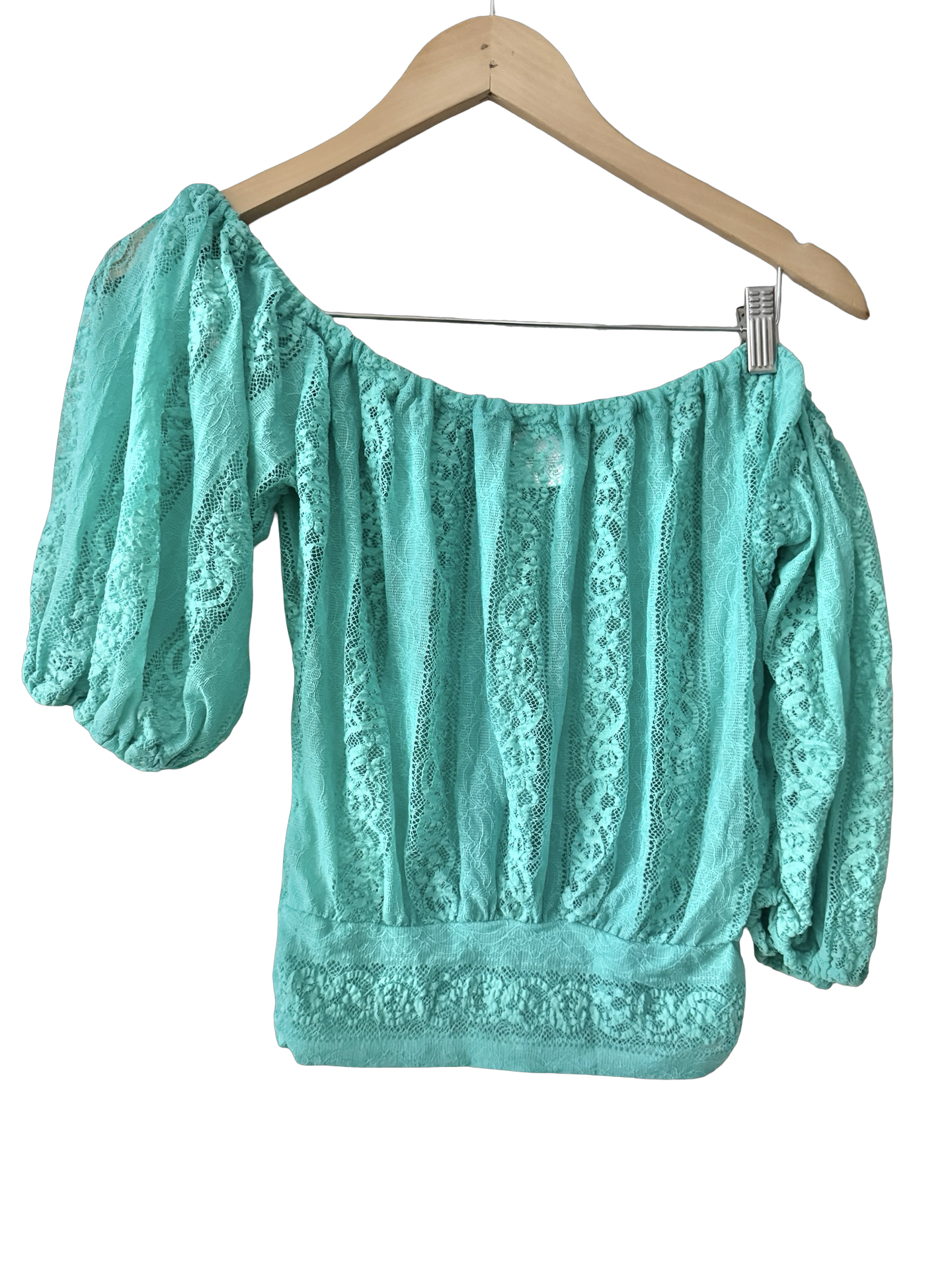 Vintage Y2K Turquoise Lace Bohemian Blouse (S)
