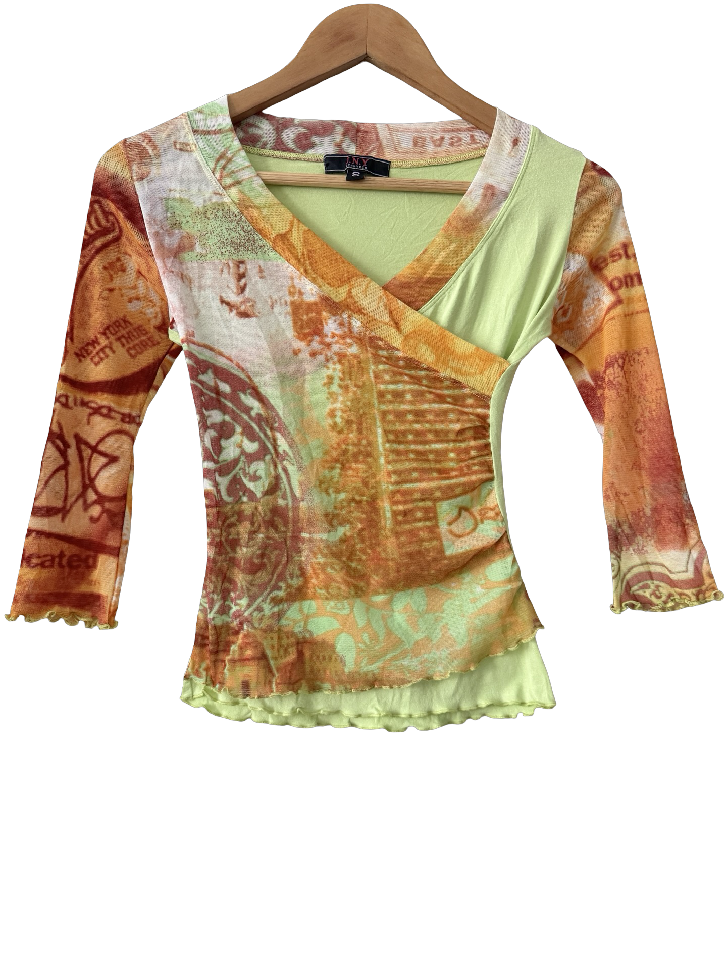 Vintage Y2K Lime City Girl Mesh Top (XS)